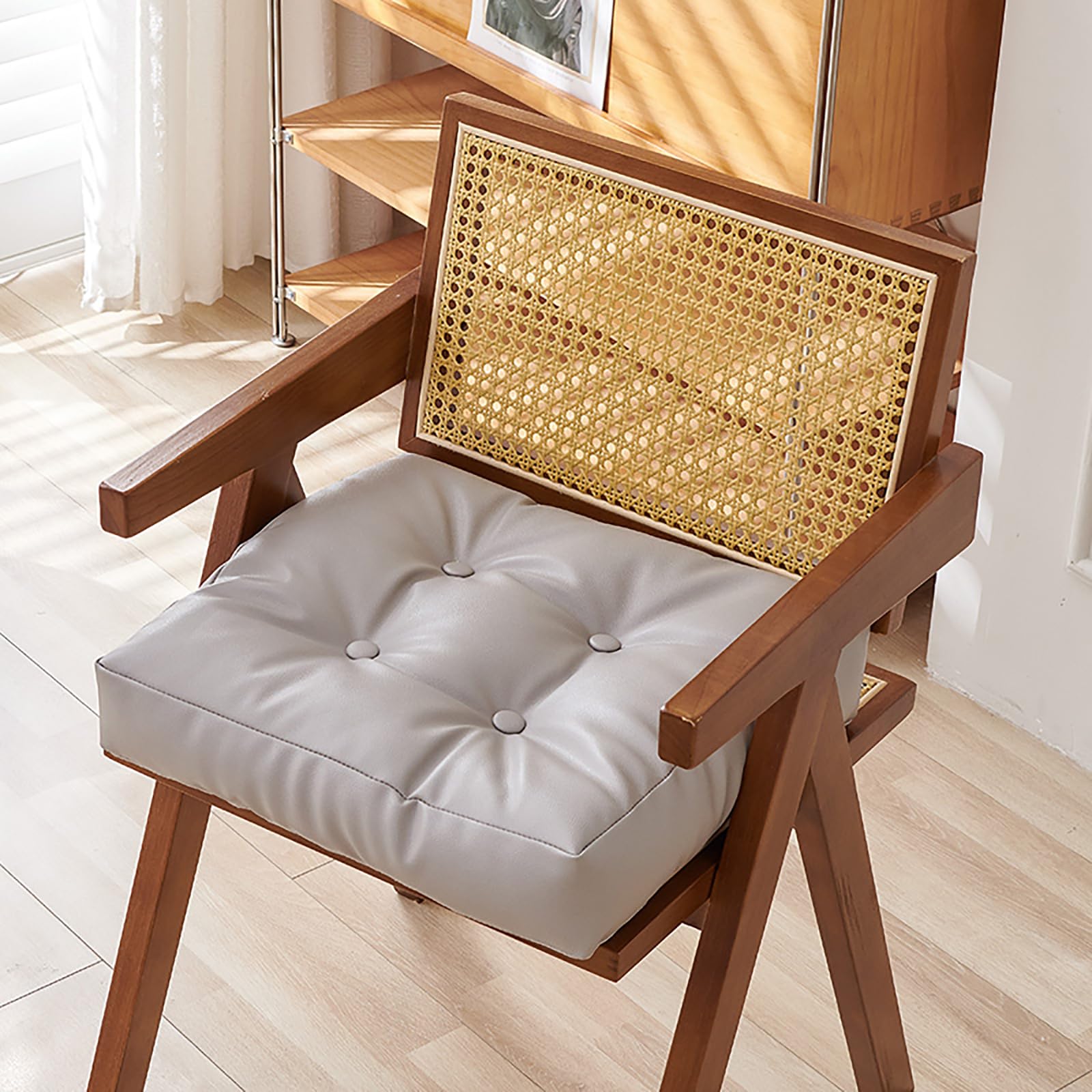Cuscino quadrato in pelle spessa, vintage, impermeabile, ad alta elasticità, per sedie da ufficio e patio (45 x 45 cm, grigio)