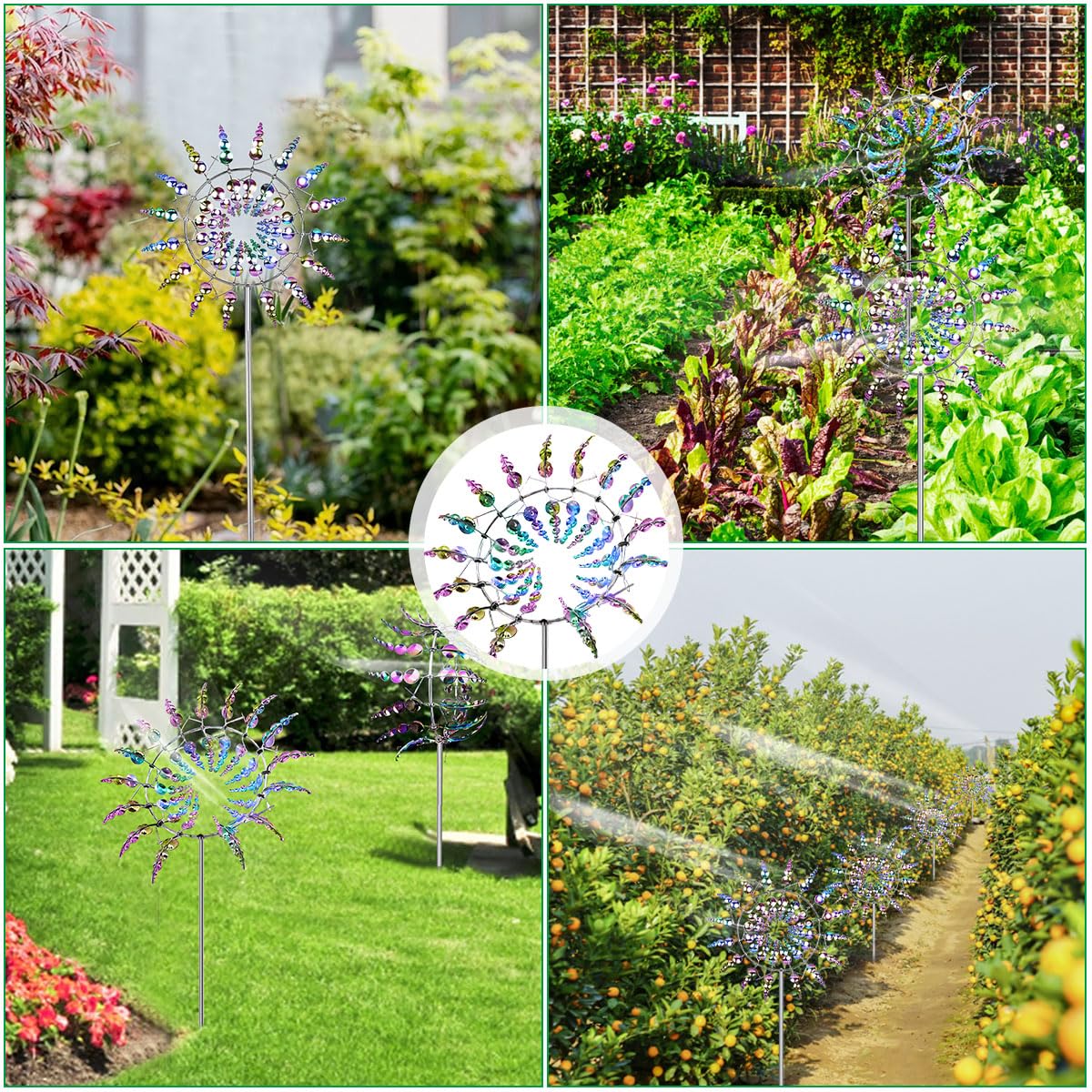 Magische Windmühle aus Metall, 3D Windspiel Garten, Windrad Garten Dekoration mit Metallpfahl, Wind Spinner Gartens für Terrasse, Rasen, Innenhof Landschaft Dekoration