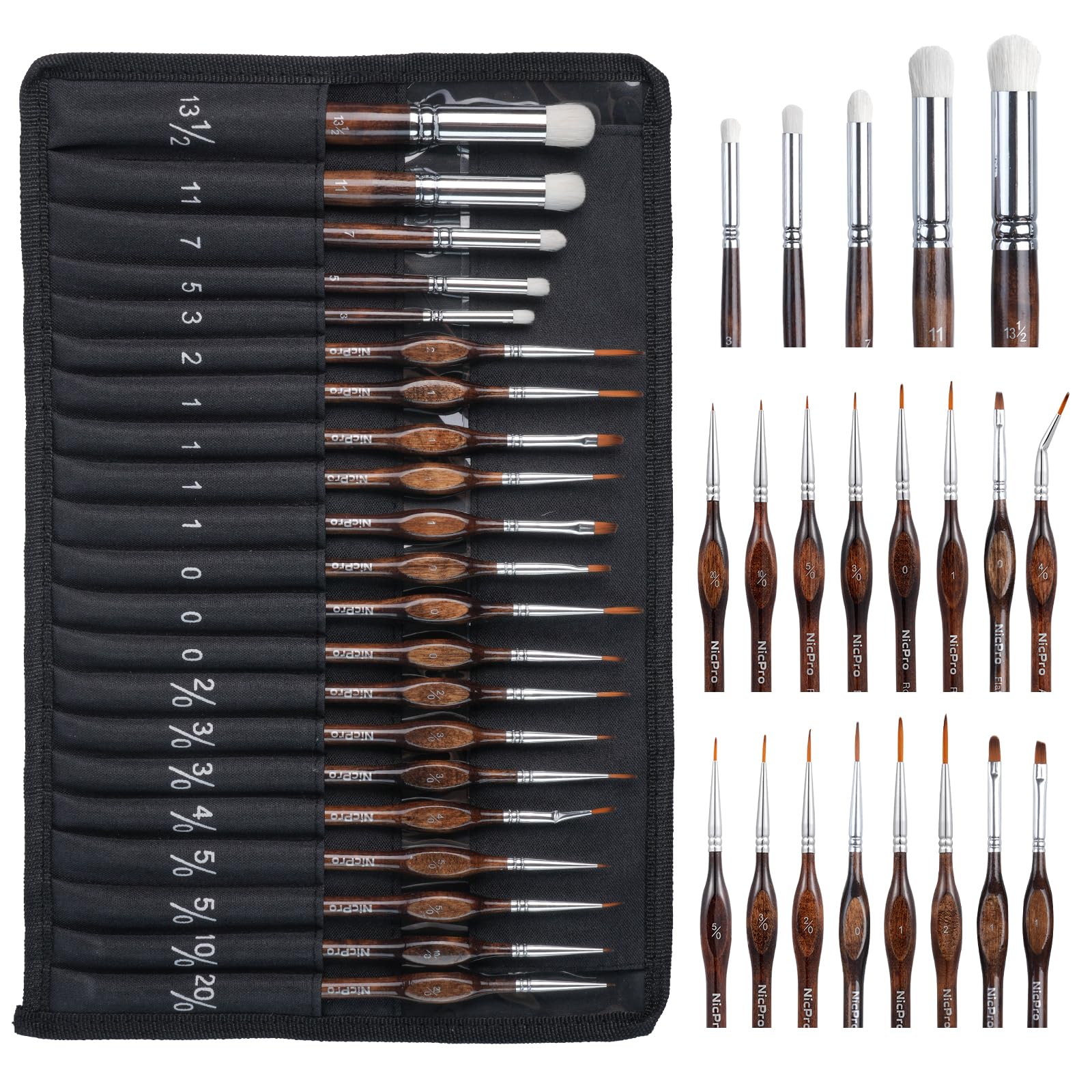 Nicpro Miniature Paint Brushes Dry Brush - 21PCS Model Paint Brush Set with Cloth Roll for Acrylic Oil Watercolor, Detail Paint Brush Drybrush for Model, Miniature Painting, Paint by Numbers, Craft 21 PCS