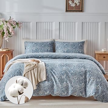 Lekesky 100% Cotton King Size Duvet Cover Set, Blue Paisley