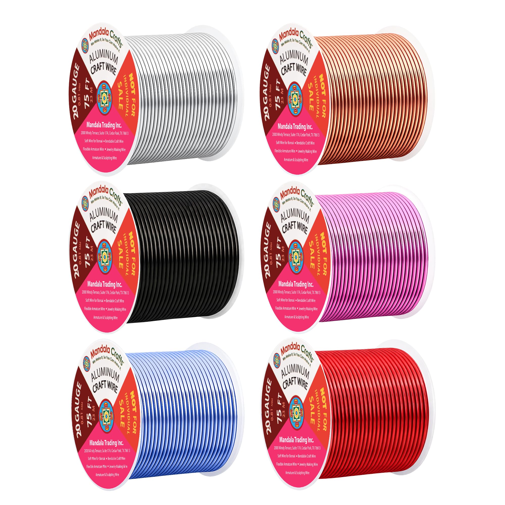 Mandala Crafts 20 GA Red Copper Black Assorted Anodized Aluminum Craft Wire