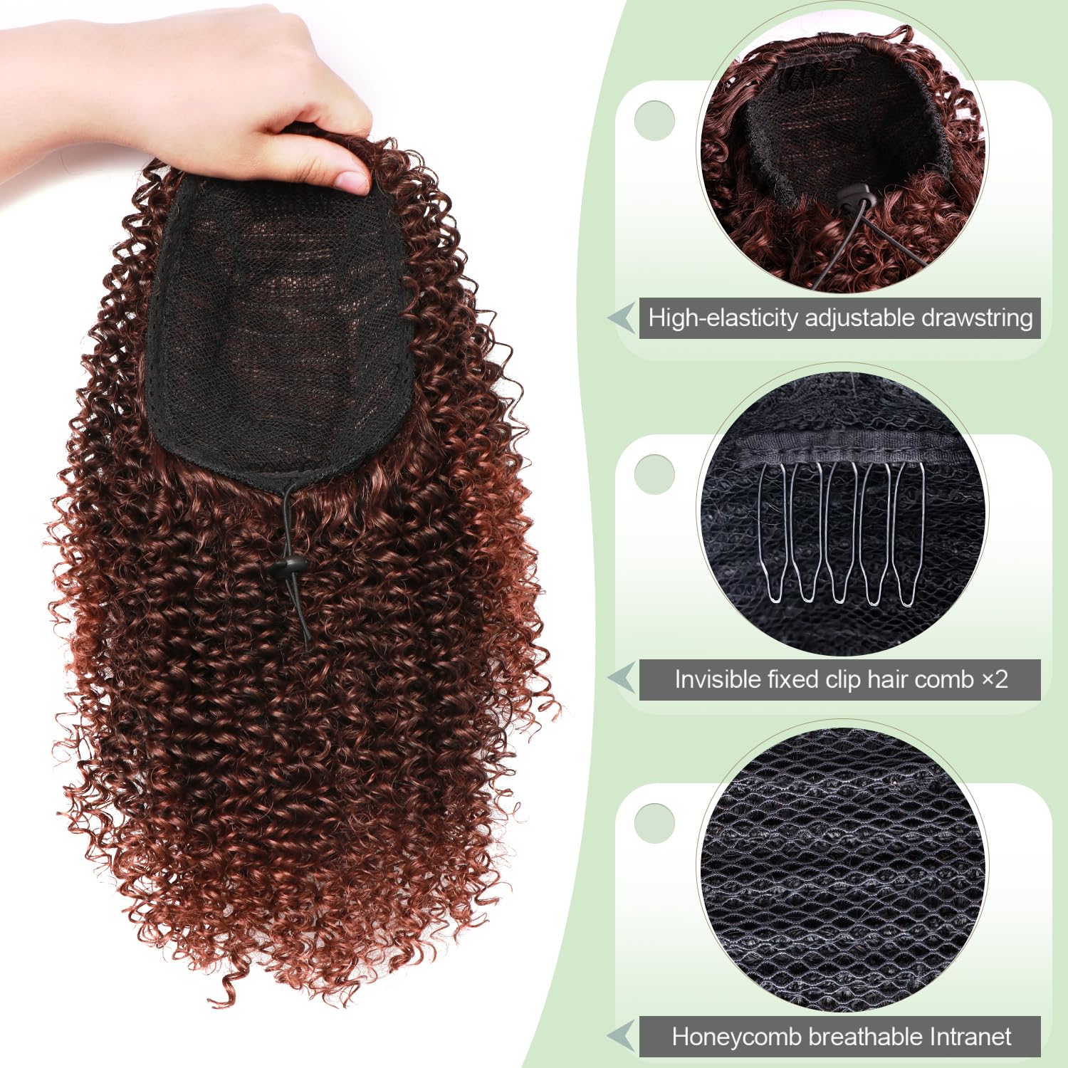 Curly Ponytail Extension Short Afro Kinky Curly Ponytail Hair Extensions Drawstring Ponytail (Mix Dark Brown(1B/33#), 10 Inch) - Image 3