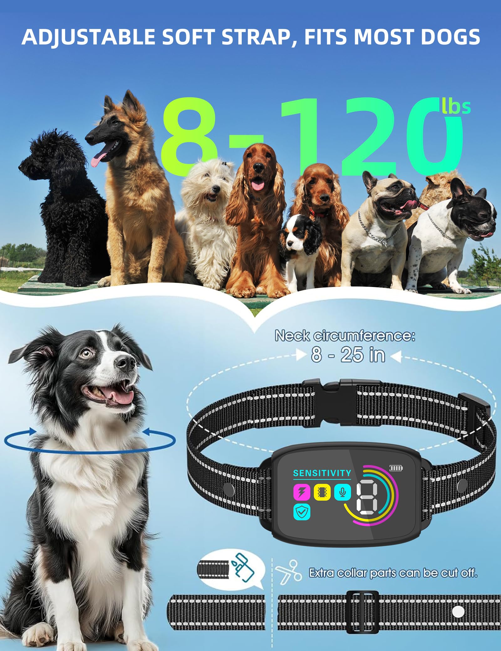 Collare antiabbaio per cani con 4 modalità anti-abbaio sicure ed efficaci
