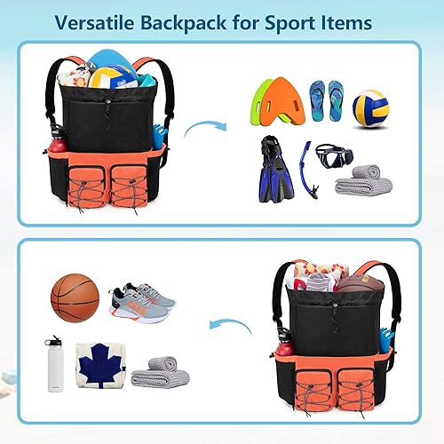 Miniatura 7 de Fasrom Mochila de playa de malla con bolsa impermeable y bolsillo, mochila de natación grande con cordón para viajes, gimnasio y deportes de piscina