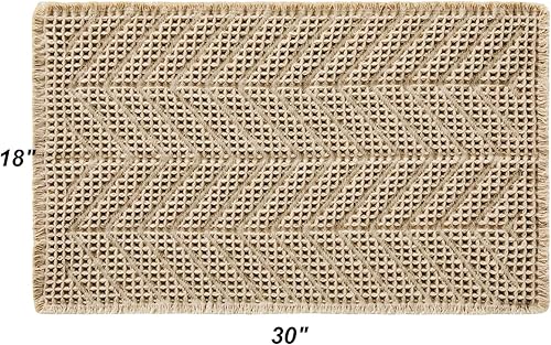 Miniatura 2 de Tapetes de baño superabsorbentes, bohemios, antideslizantes, lavables, de secado rápido, ultrasuaves, diseño de punto gofre, color marrón, 18 x 30