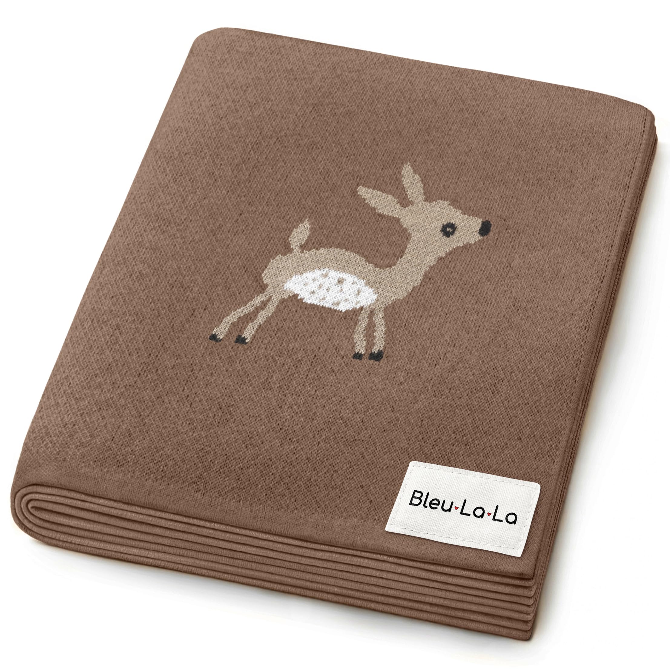 Bleu La La Knit Baby Swaddle Blanket - 100% Cotton Soft Cozy Receiving Swaddle Crib Stroller Blanket for Shower Gift Registry for Newborns, Infants, Toddlers (Deer - Mocha)