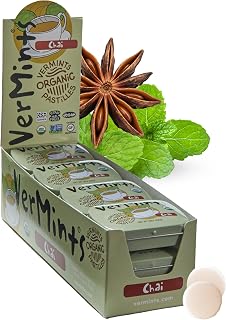 Organic Breath Mints - Real, Lasting Chai Flavored Pastilles - Breath Fresheners in Travel Mint Tins - Non-GMO, Nut Free, Gluten Free, Kosher & Vegan Candy - .63oz/18g (Pack of 12)