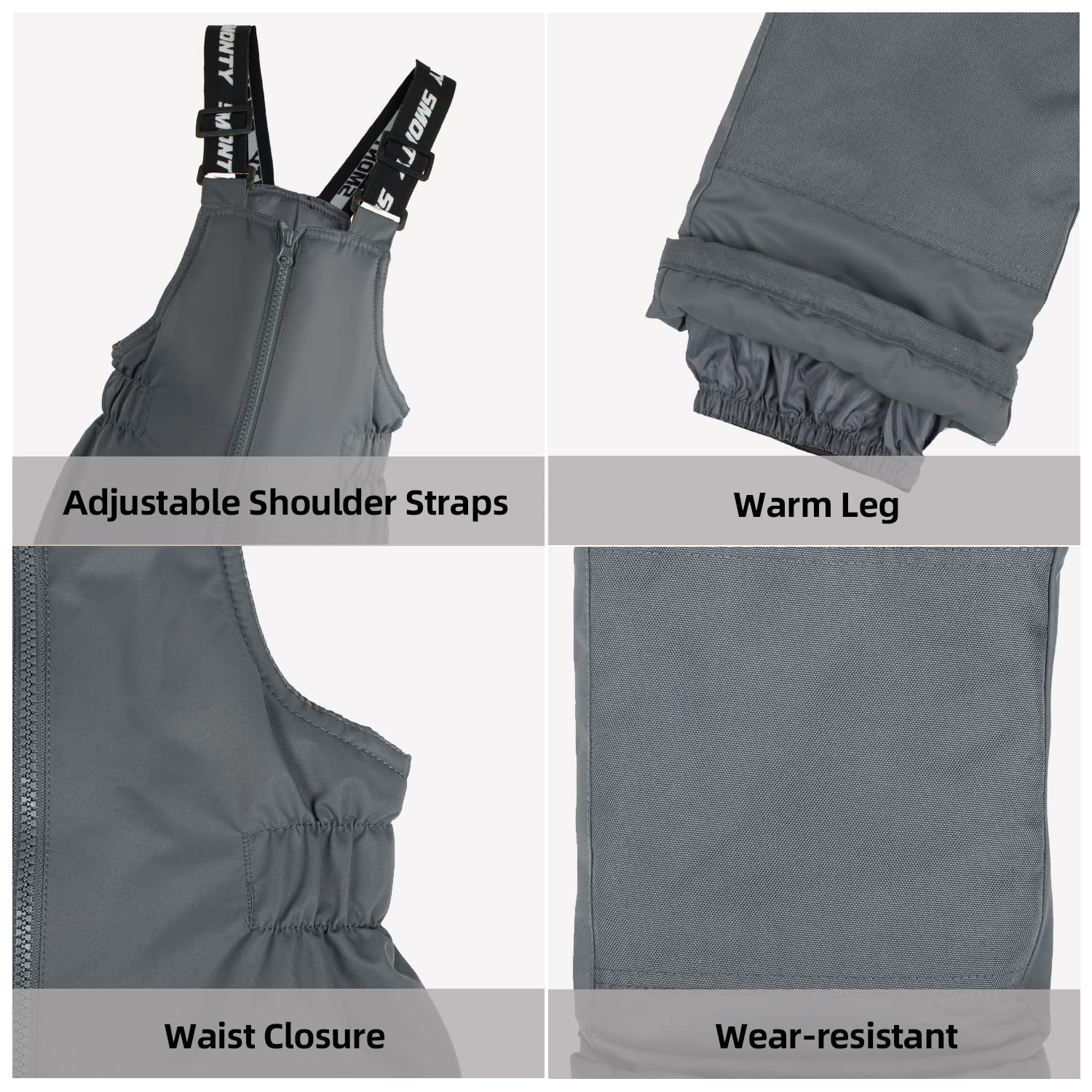 SMONTY Traje de nieve para niños para niñas Conjunto de chaqueta y pantalones de esquí de invierno Conjunto de correas con capucha A prueba de viento Impermeable Cálido (3-4, Gris Rosa)