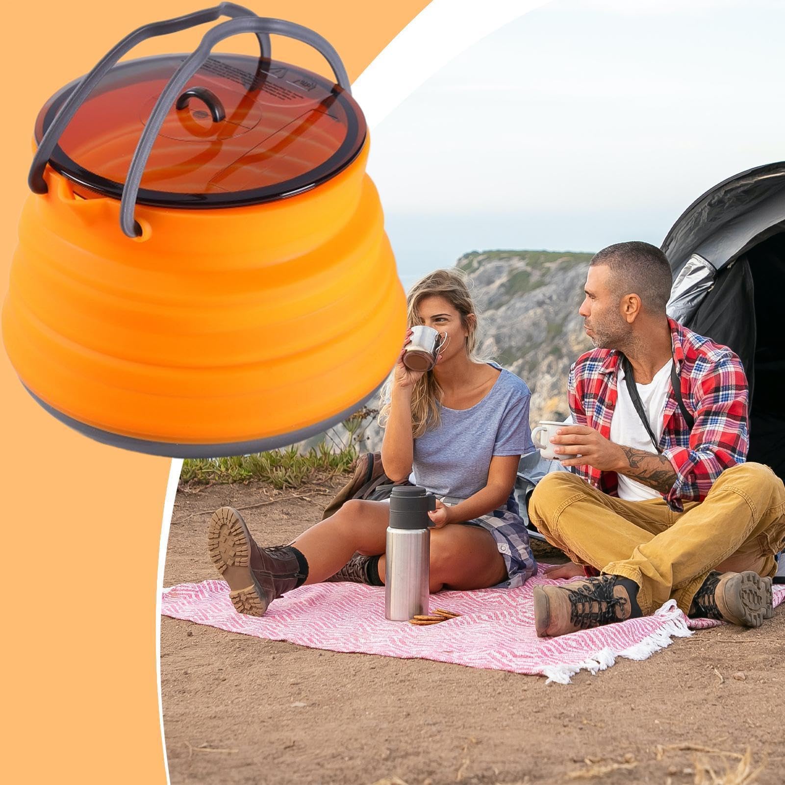 Bollitore da campeggio pieghevole, caffettiera in silicone, bollitore da esterno da 1,5 l, pentola bollente, pentole da viaggio per escursioni, utensile da cucina portatile da viaggio