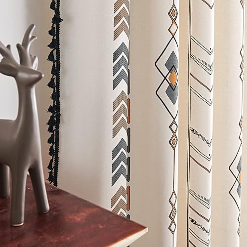 Miniatura 4 de Cortinas bohemias geométricas para ventana de sala de estar, cortinas bohemias para dormitorio, con dobladillo para barra, borlas, de algodón, para