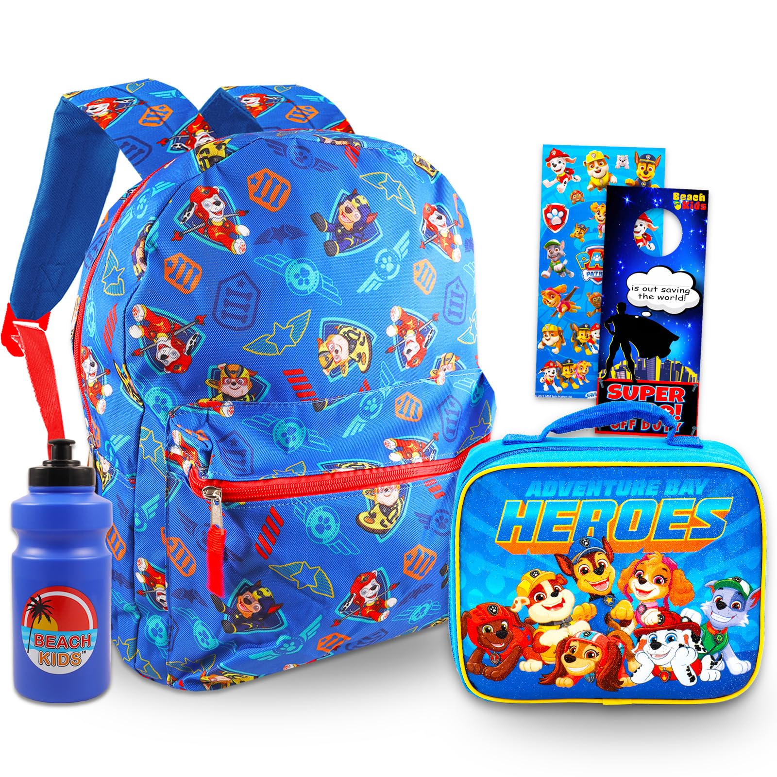 Paw Patrol Backpack and Lunch Box for Kids - 6 Pc Bundle with 16" Paw Patrol School Backpack, Lunch Bag, Water Bottle, Stickers, Stampers and More (