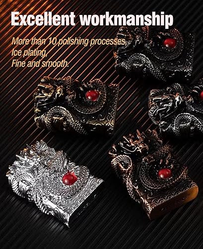 Miniatura 10 de Encendedores fríos, encendedor antiguo de dragón tallado a prueba de viento, rueda abrasiva de queroseno reutilizable para colección, decorativo,