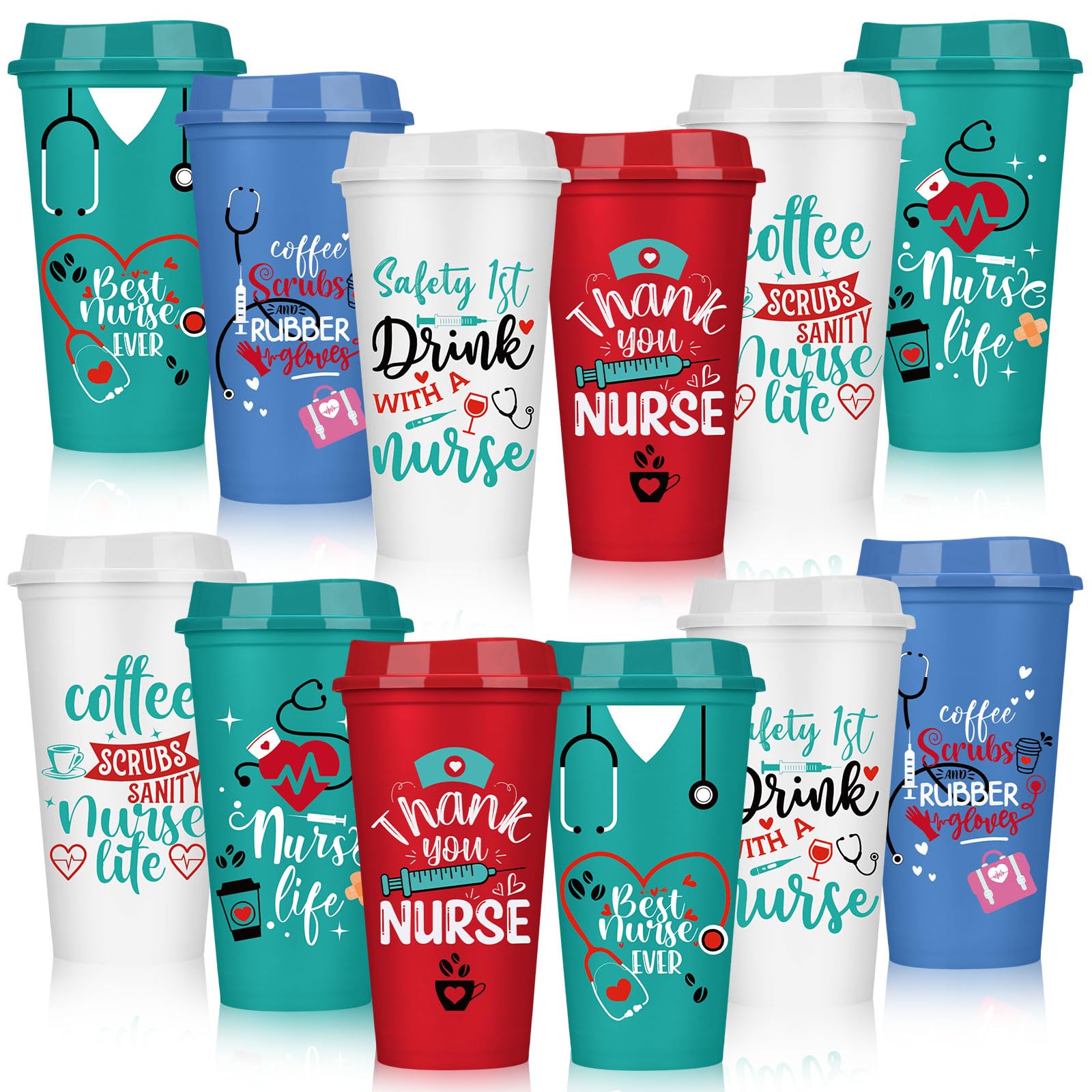 Photo 1 of Pickmesh 12 Pack Nurse Coffee Cup Gifts Bulk 16 oz Appreciation Reusable Holiday Tumblers with Lid Plastic Nurse Travel Coffee Mug Thank You Gifts for Women Coworkers