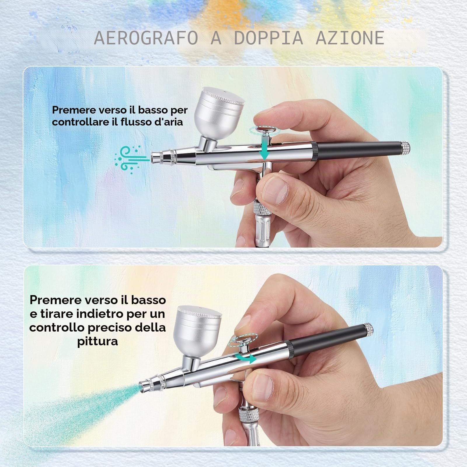 Set aerografo portatile da 36 PSI con compressore e pistola a doppia azione - per modelli, trucco, verniciatura di autoveicoli e artigianato