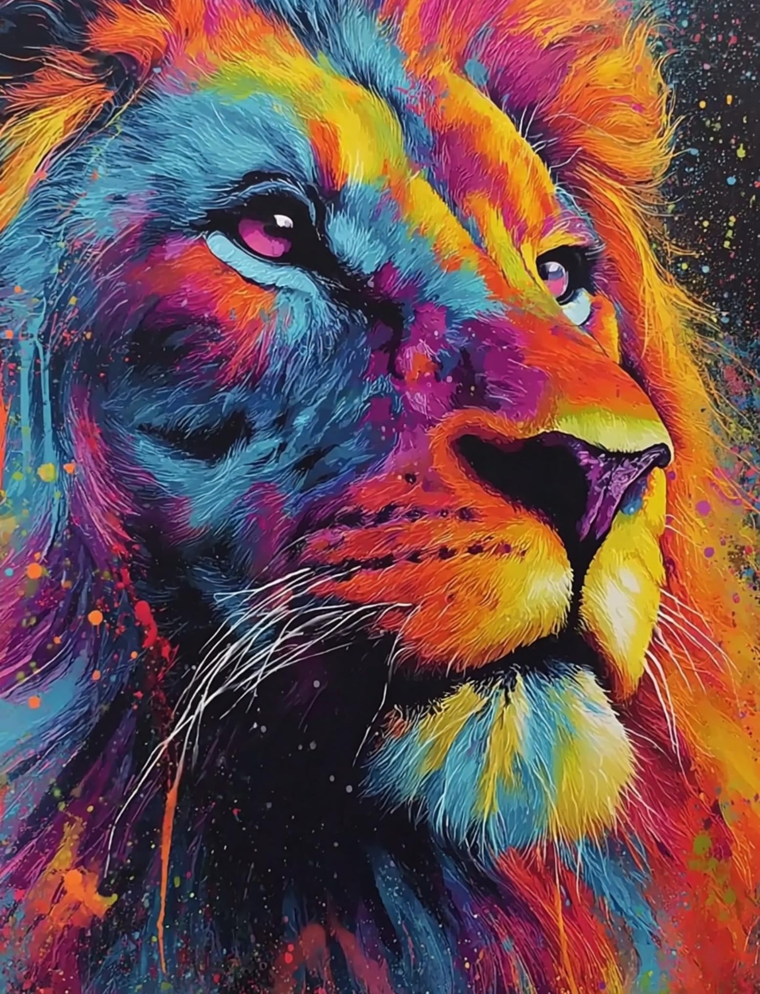 WANGWANGMIAO Paint by Numbers for Adults Colorful Lion,DIY Painting by Numbers Kits on Canvas Hand Painted Artwork Gift Home Decoration 16x20inch，with Frame