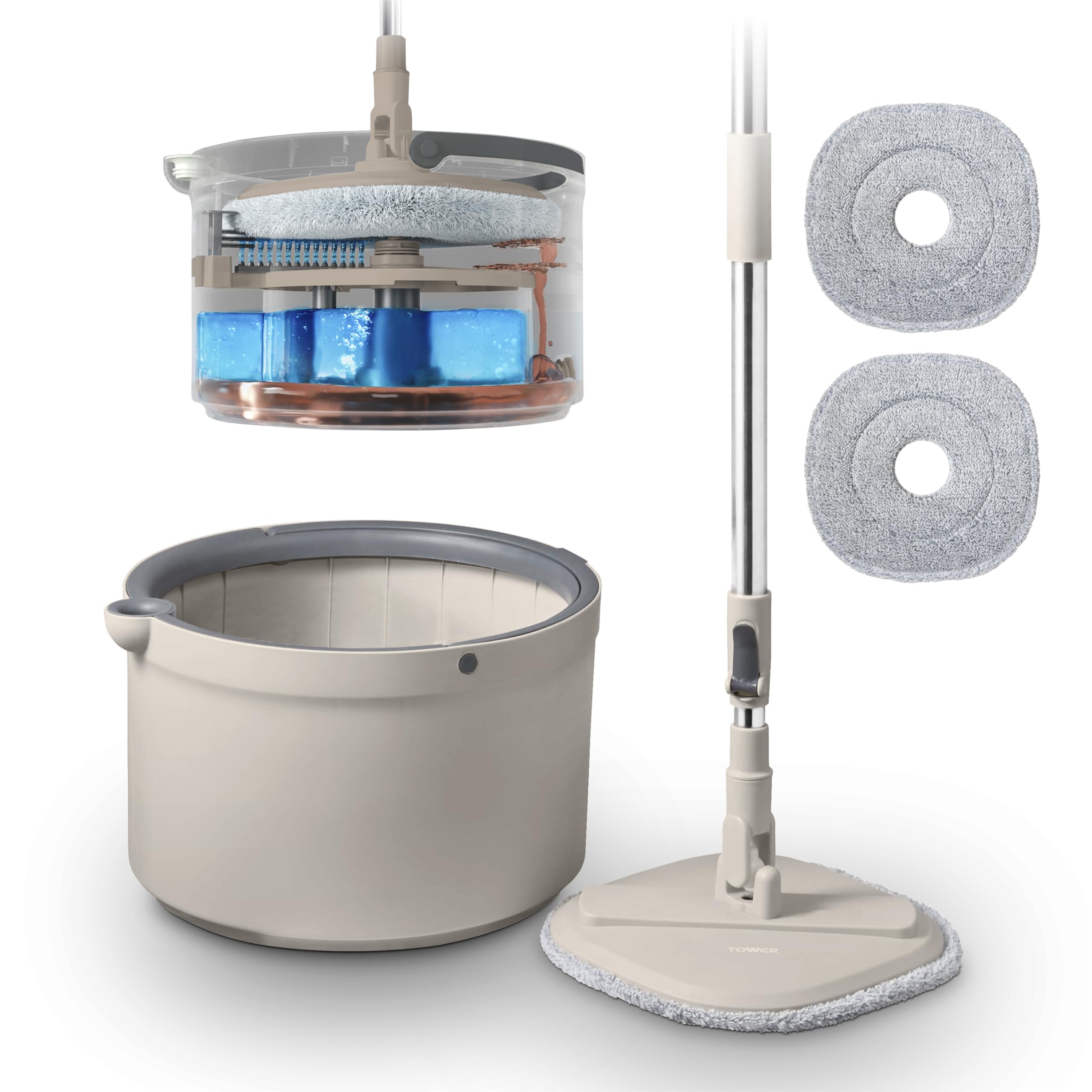 Tower Dirty Water Spin Mop - Dual Chamber - Self-Wringing - 360-Degree Head