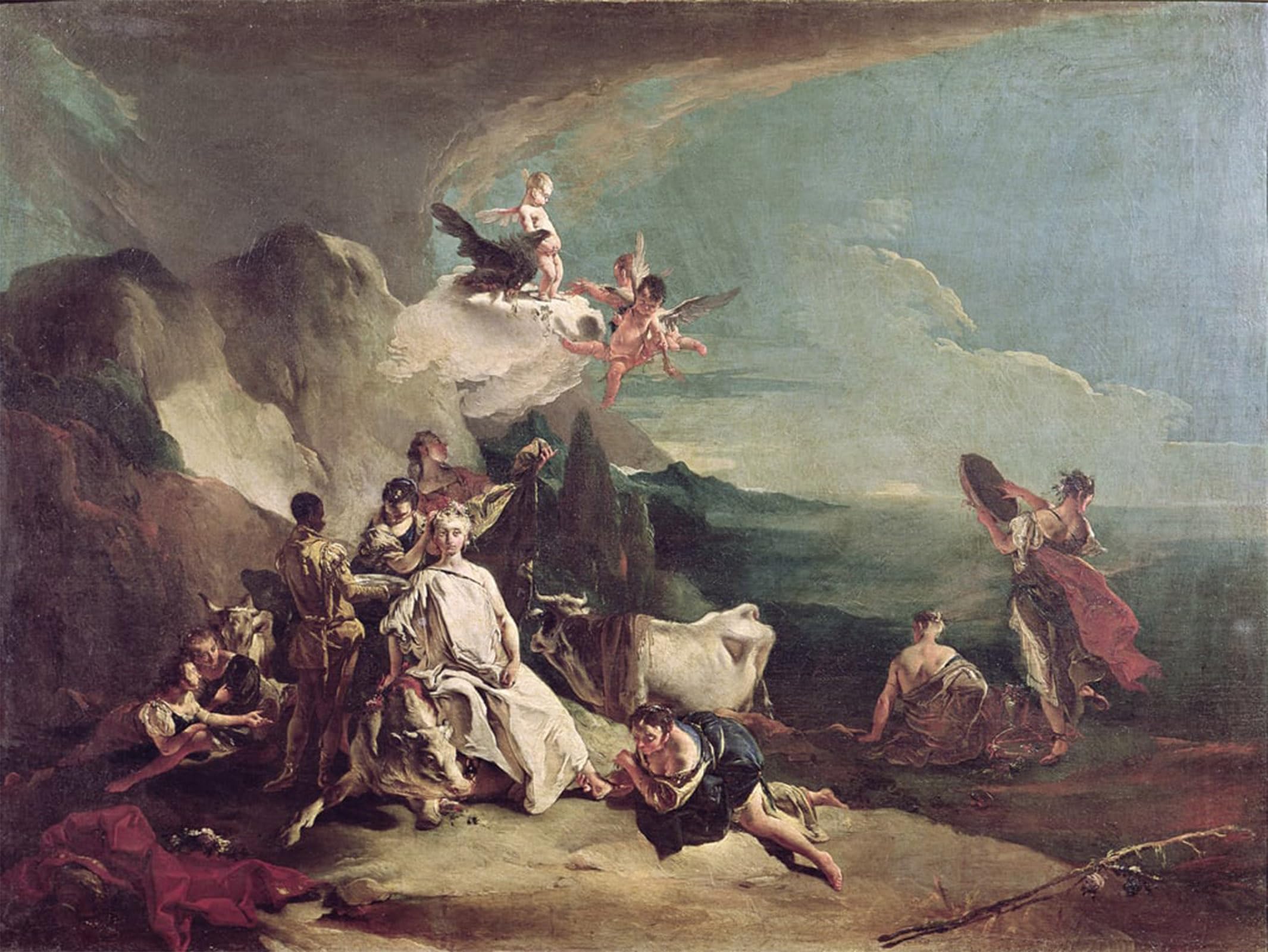 SERENDIPITP Abstract Painting Mural Print Picture Wall Decor Painting the Rape of Europa by Battista Tiepolo Vintage Wall Artwork for Home Decor 60x90cm
