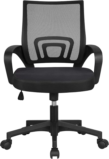 Yaheetech Modern Ergonomic Office Swivel Chair Adjustable Computer Chair Fabric Mesh Chair with Back Support Arms and Wheels for Home Work and Students Study Black