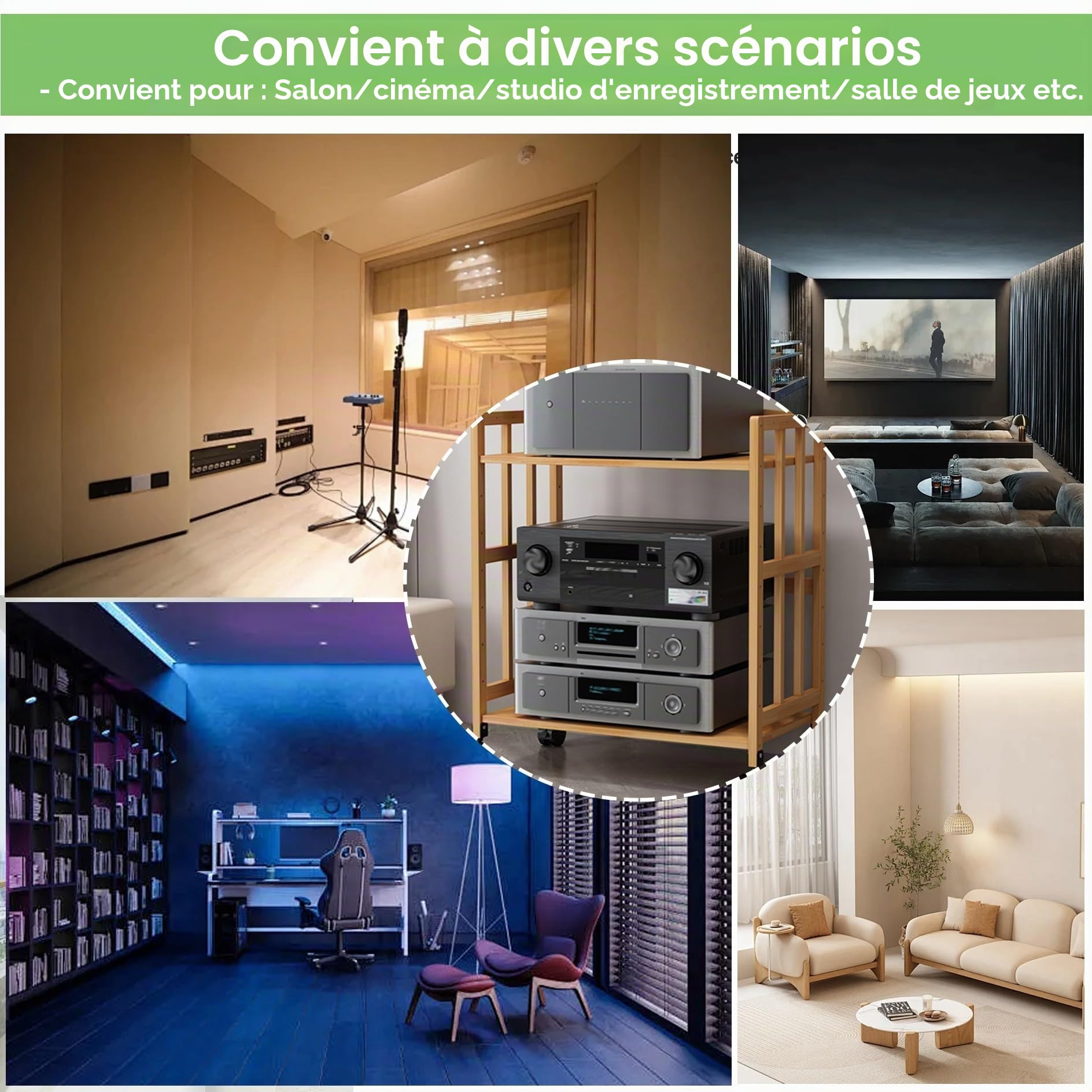 Meuble Hifi,Support Multimédia AV à 2/3 niveaux,Meuble Imprimante,étagère Stéréo en Bois,Armoire pour lecteur de disques CD,Rack pour sous la télévision pour DVD,Consoles de jeux,Routeurs(Brown,50x38x