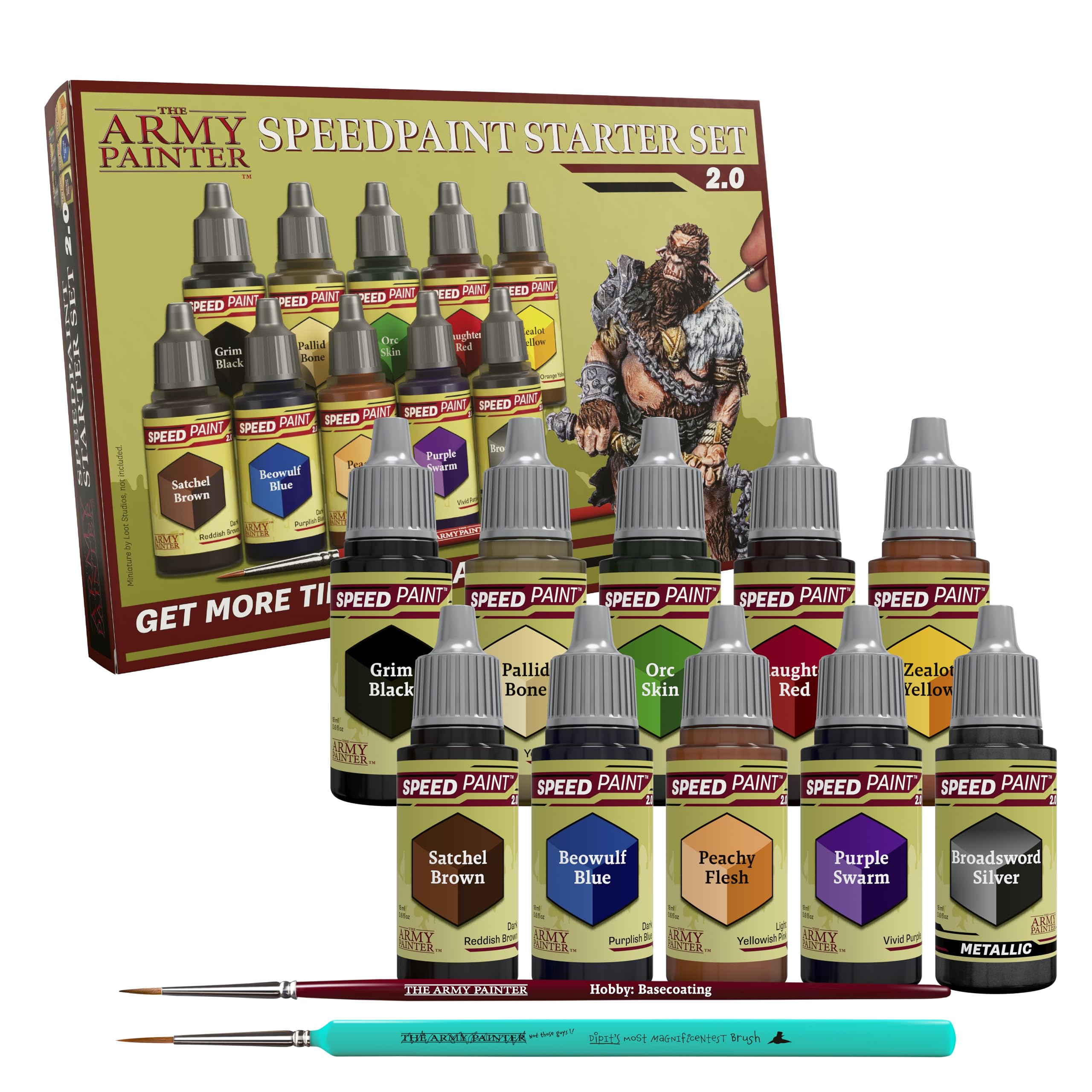 The Army Painter Speedpaint Starter Set 2.0 Combo, Perfetto Per I Principianti 10 Contrasto Bottiglie 18ml Kit Colori Acrilici e 2 Pennelli Per La Base Per D&D Miniature