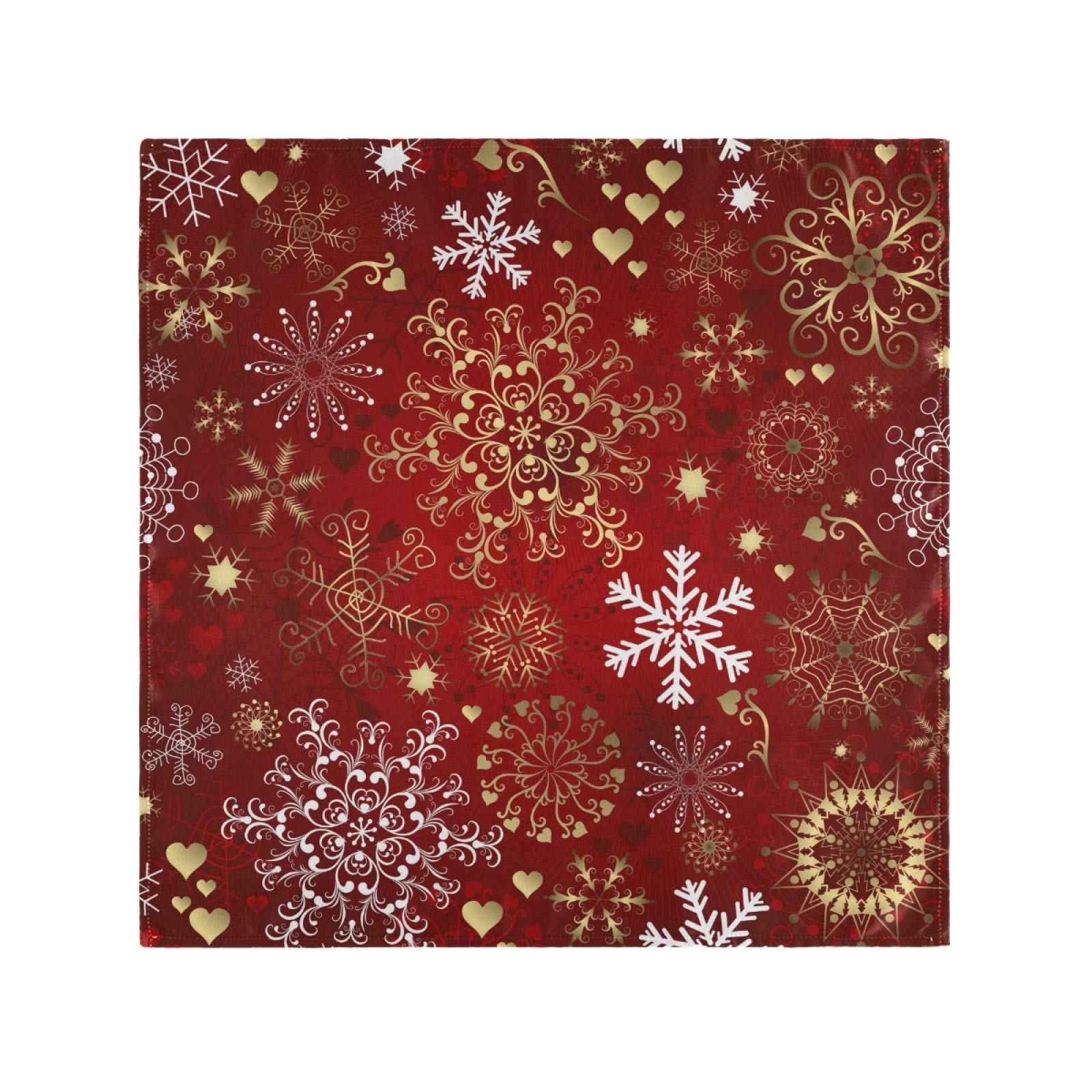 ALAZA Merry Christmas Snowflake Gold Red Winter Polyester Cloth Dinner Napkins with Hemmed Edges Set of 4 Oversized 20 x 20 inches for Wedding Party Family Holiday