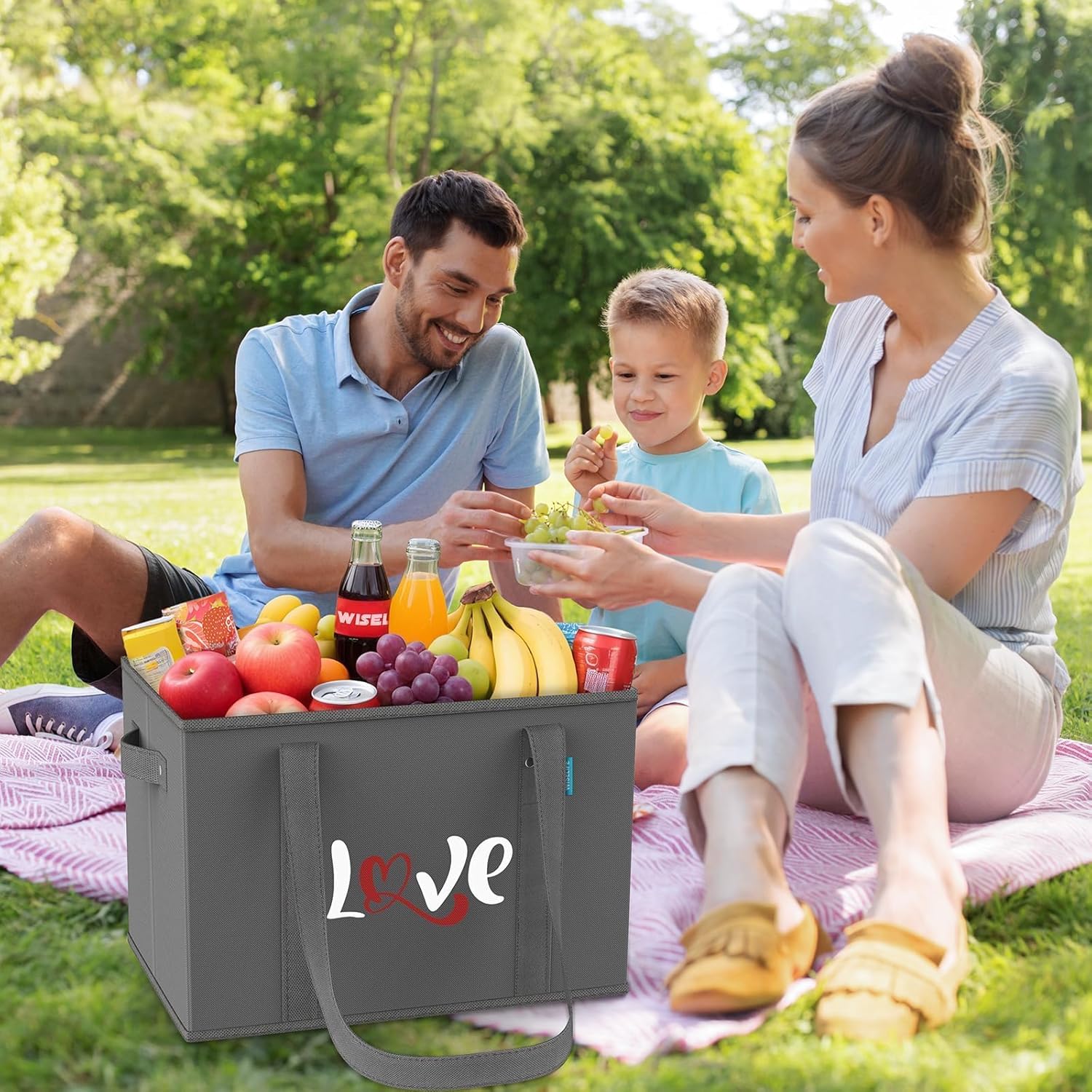 WISELIFE Reusable Grocery Bags Heavy Duty Foldable Shopping Tote Bags with Handles & Reinforced Bottom to Stand Up Stay Open 3 Pack - Image 3