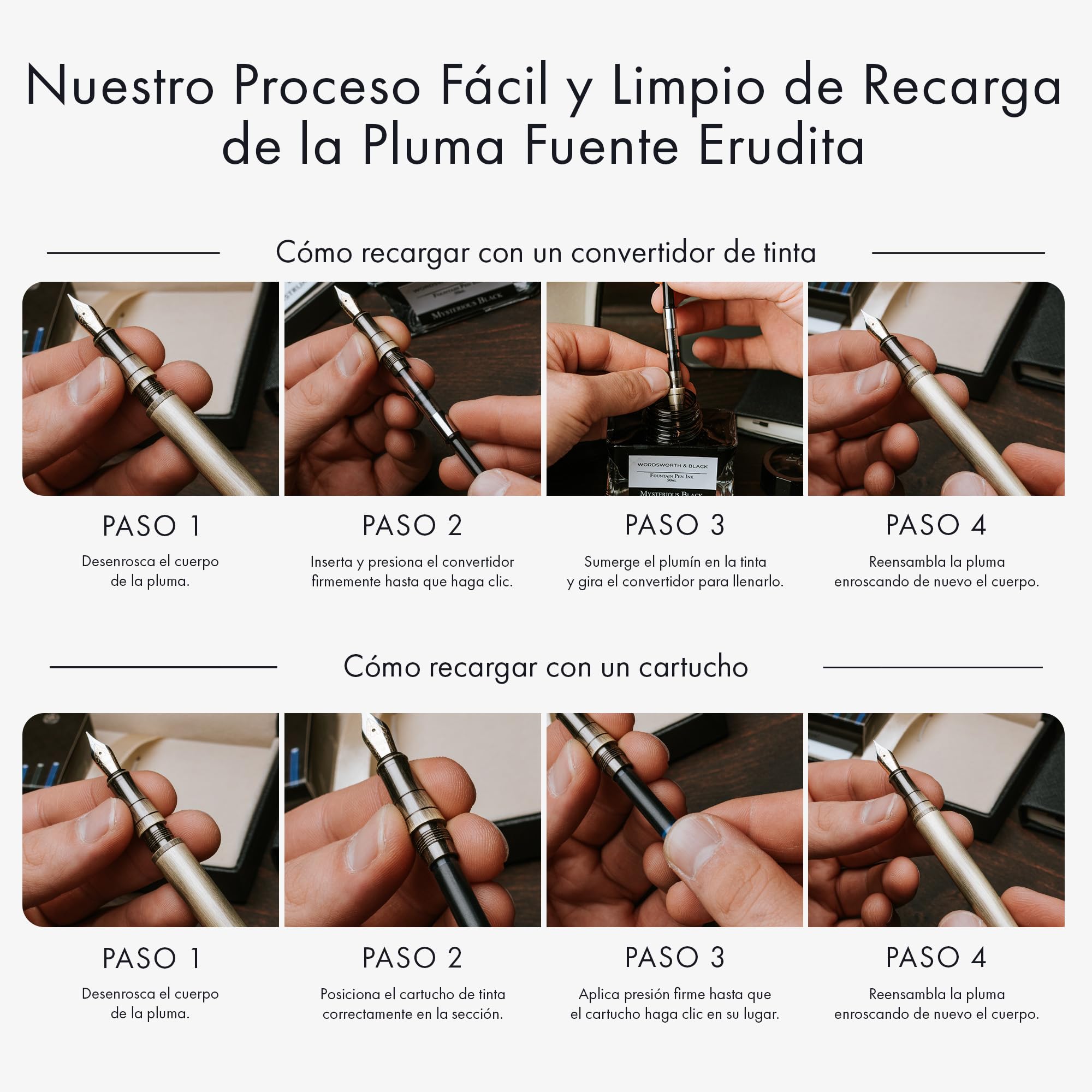 Wordsworth & Black - Juego de plumas estilográficas medias, incluye 6 cartuchos de tinta y un convertidor de recarga de tinta, estuche de regalo, para caligrafía, escritura lisa, cromado y plateado