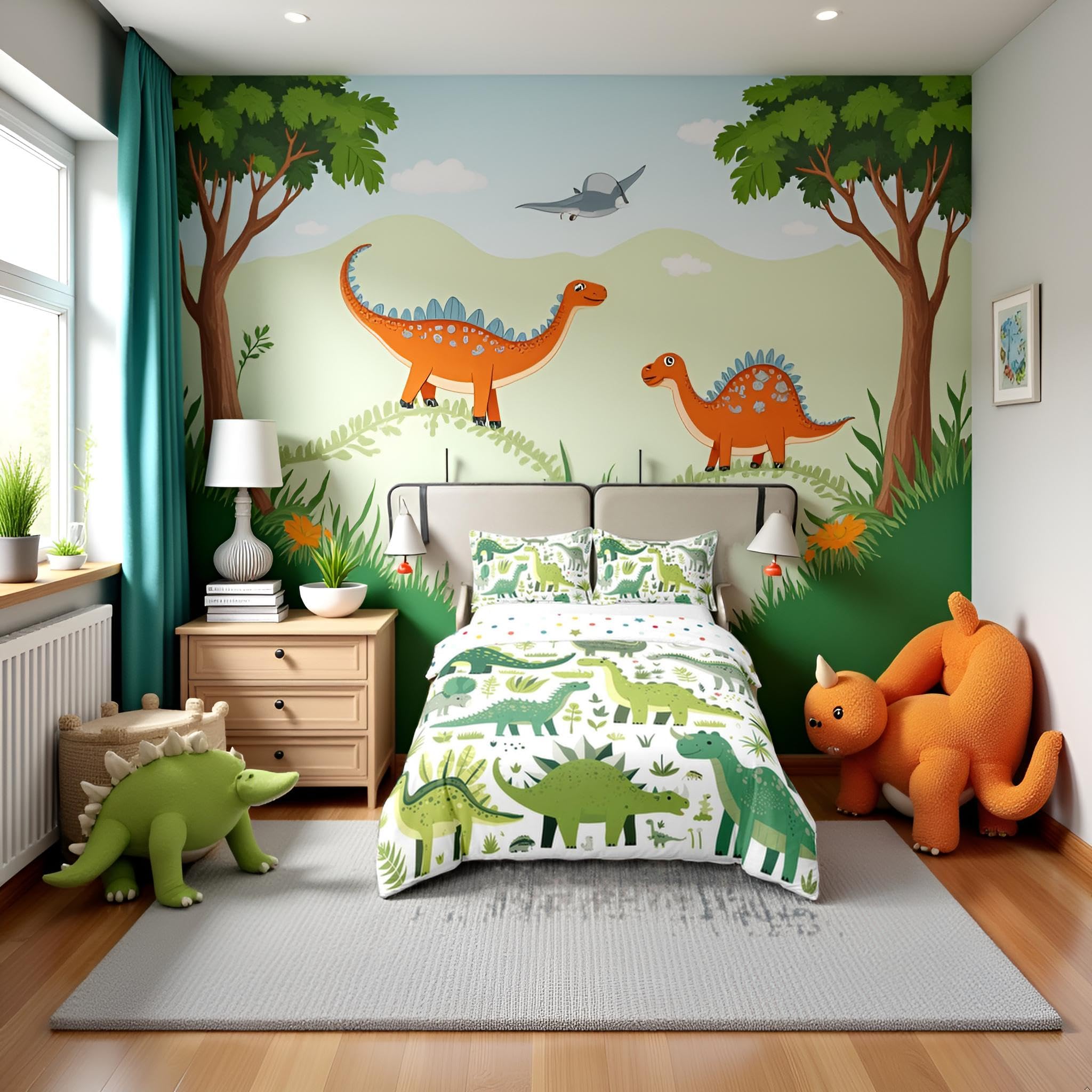 Parure de lit dinosaure avec housse de couette enfant 3 pièces