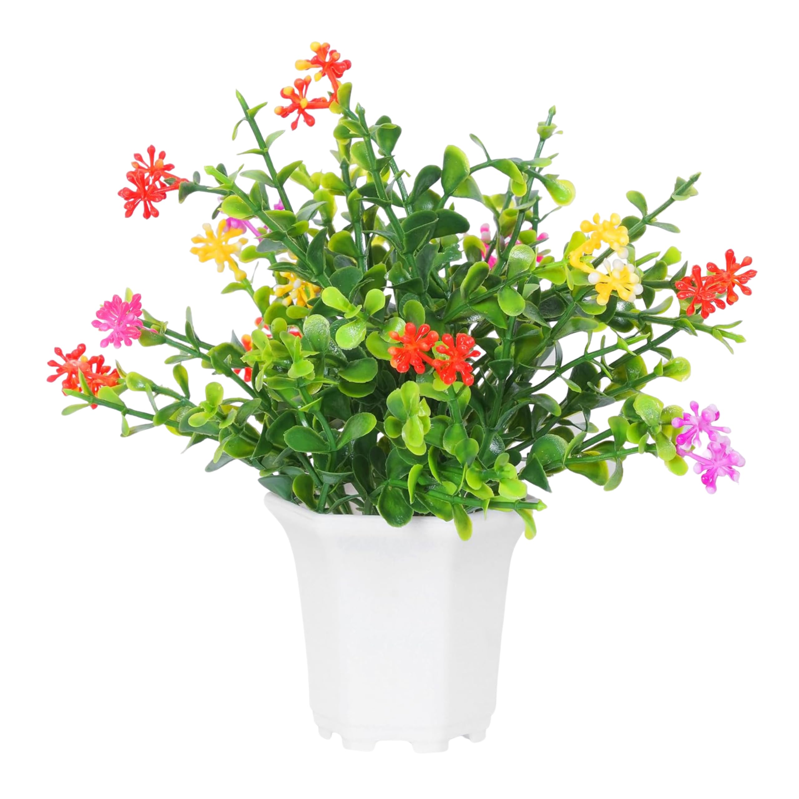 Dekorly Wild Artificial Flower Plants With Cute Hexa Pot|Faux Flower Plant For Home Office Decor|Tabletop And Desk Decoration|Artificial Flower For Balcony Indoor Decor|Pack Of 8 (Multi-J) - Plastic 4
