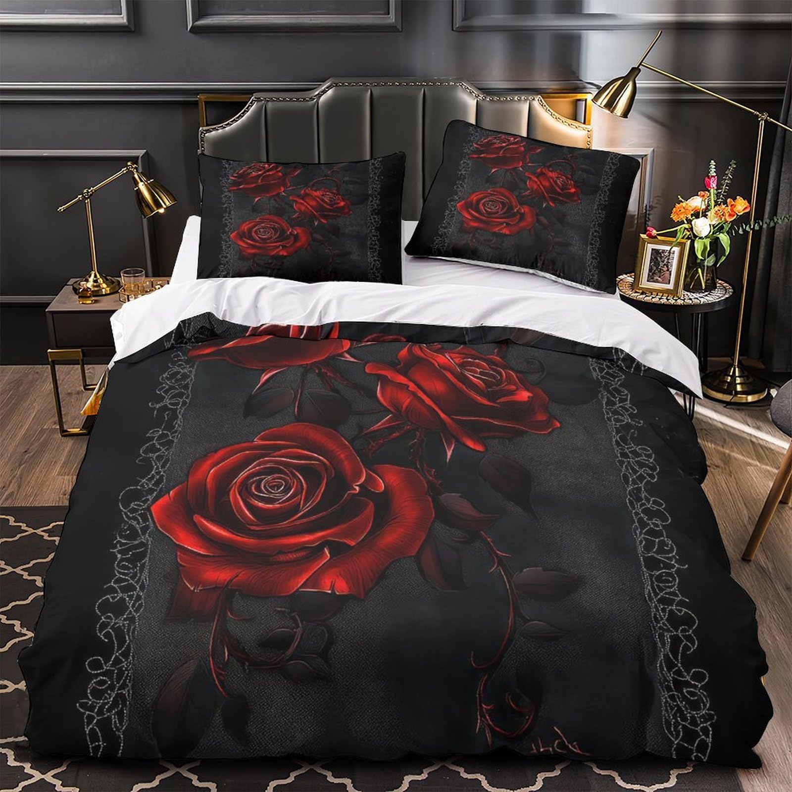 Housse de couette fleurs gothiques hypoallergique ultra douce