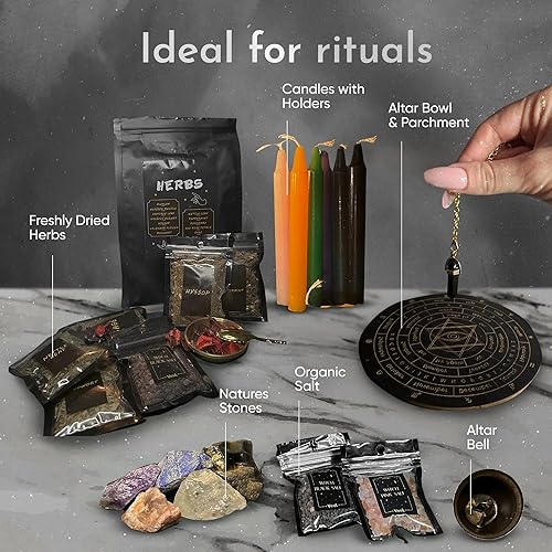 Miniatura 5 de Kit grande de brujería de 65 piezas, kit de inicio de altar de bruja, kit de hechizos para principiantes, kit de suministros de brujería, kit de