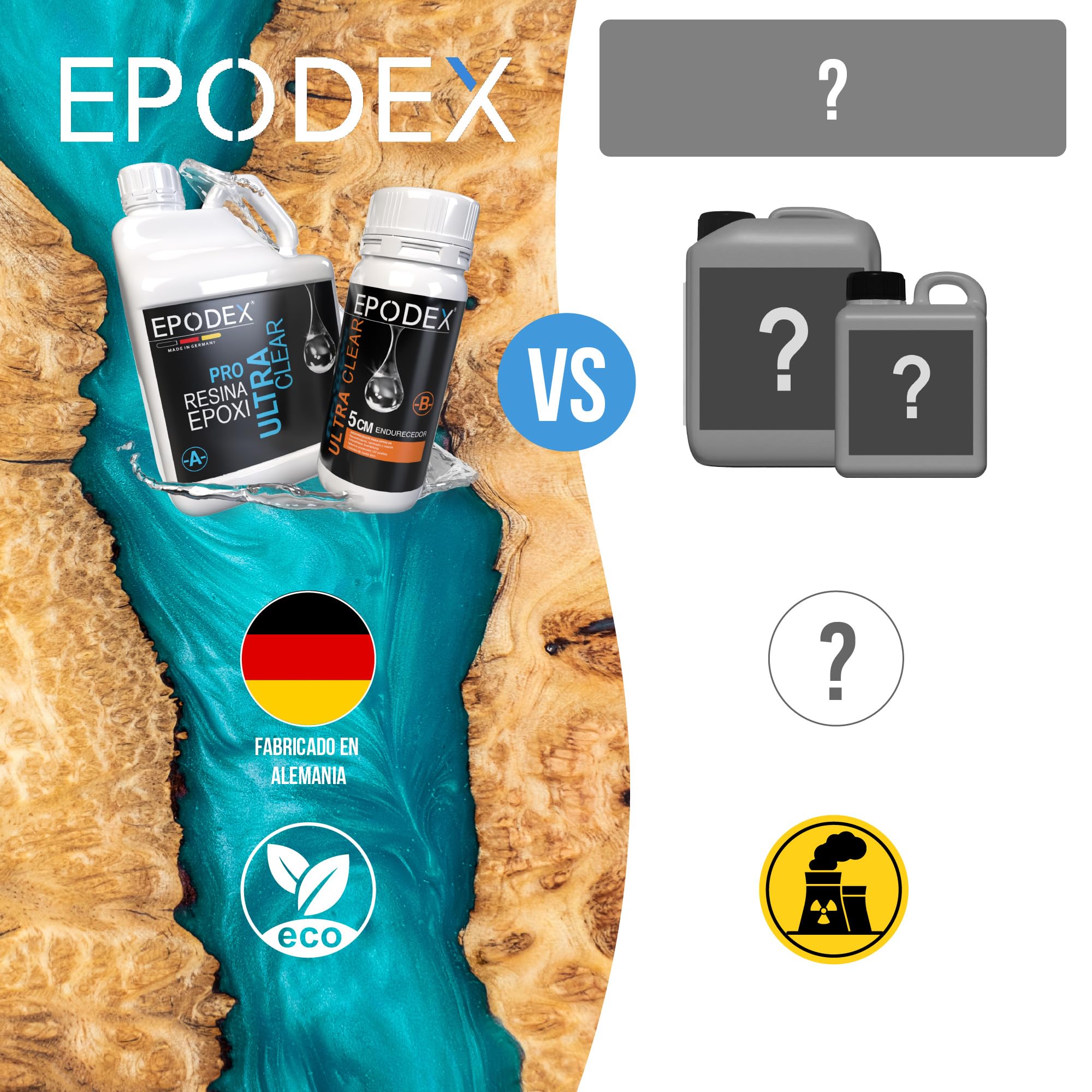 PRO+ EPODEX Resina Epoxi hasta 5cm, CLEAR - Transparent, 3kg | Kit Resina Epoxi Transparente ideal para mesas río, lámparas, vertidos grandes y más