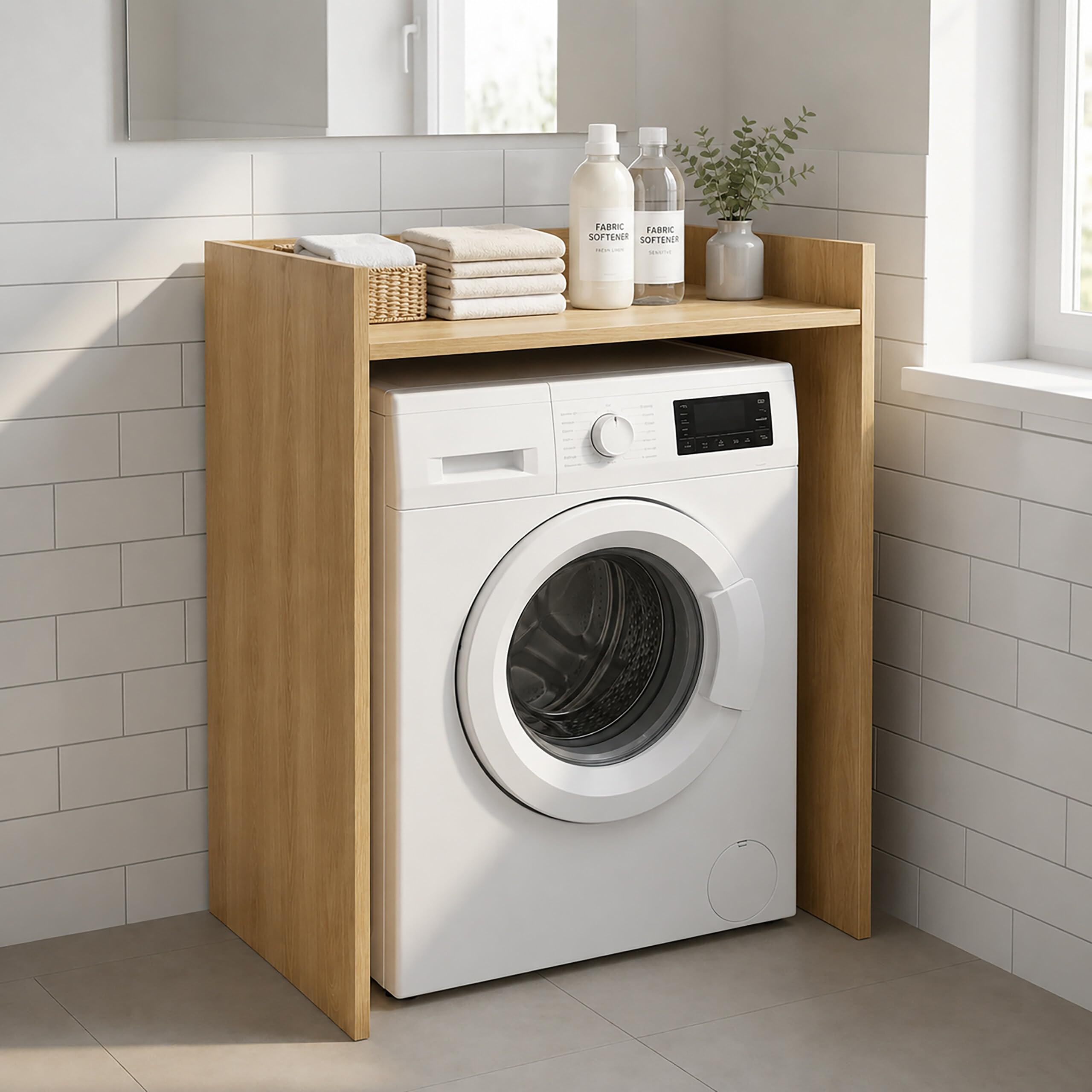 Relaxdays Armario para Lavadora, marrón Claro | Estantería para poner encima de la lavadora y la secadora, (Al x An x Fon): 97 x 66 x 61 cm, armario superpuesto