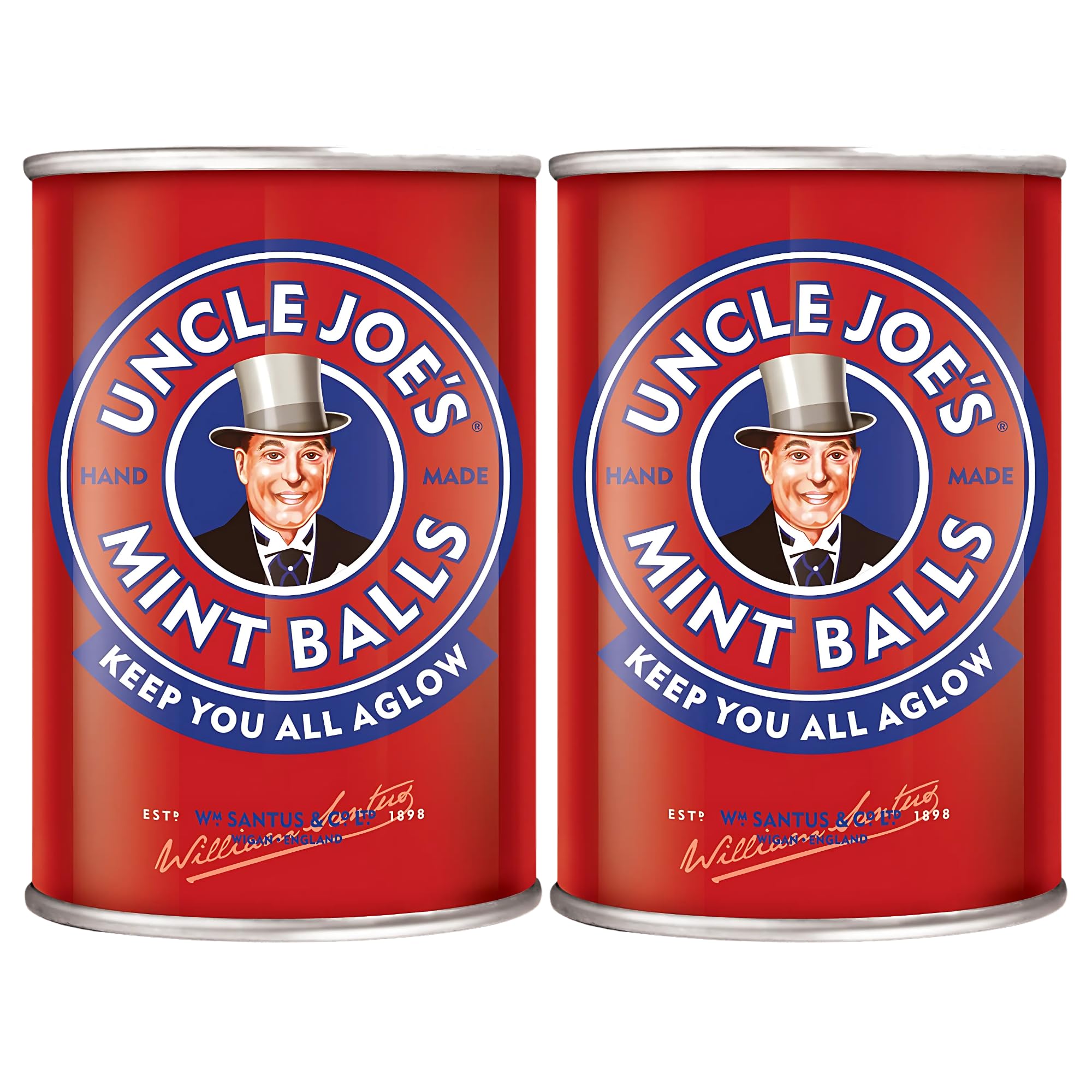 Uncle Joe’s Mint Balls Tin 4.23 Oz (Pack of 2) | All Natural, Vegan, Gluten Free British Candy | Real Peppermint Oil Hard Candy | Individually Wrapped English Mints | Imported UK Breath Mint Gift Tin
