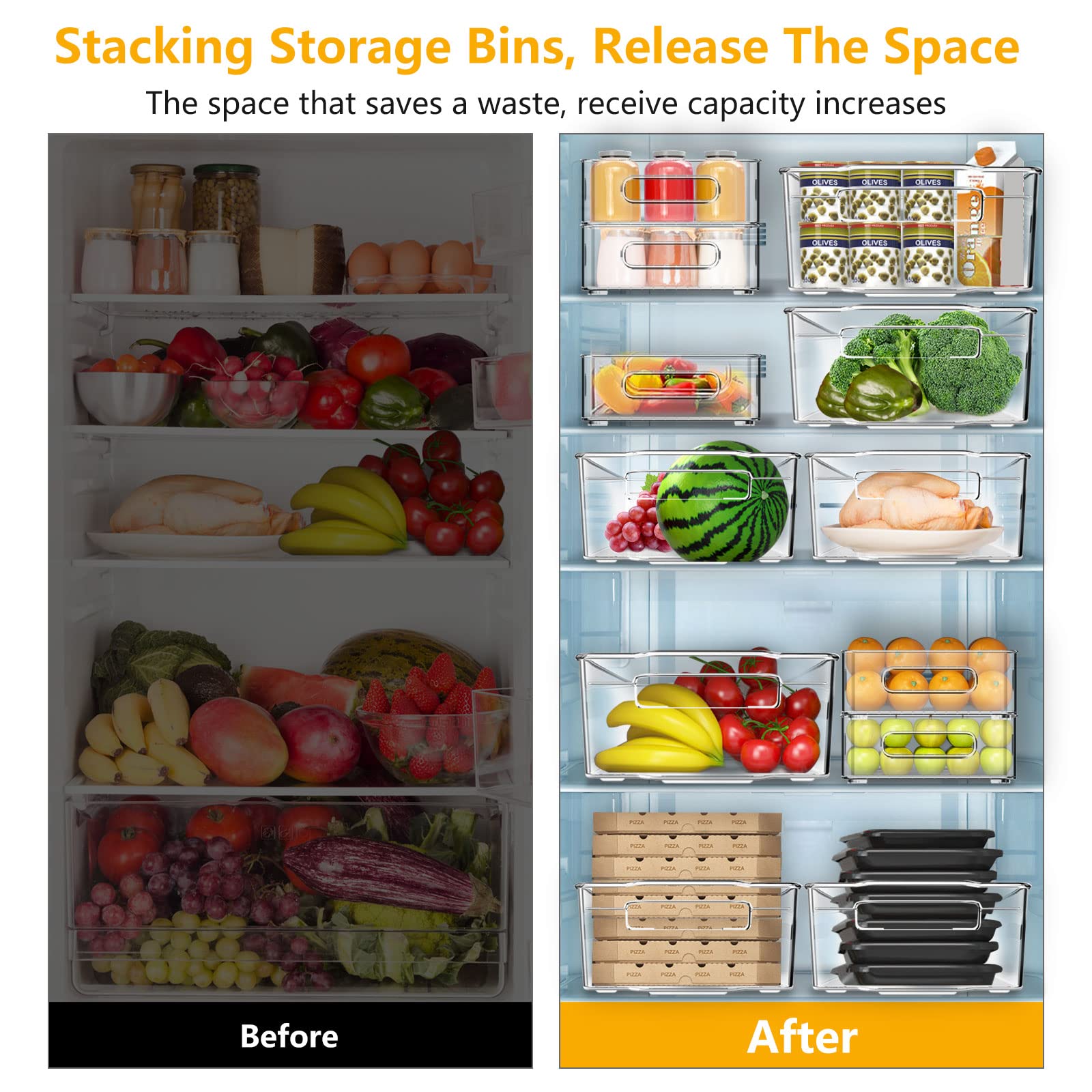 Lot De 5 Organiseurs De Réfrigérateur Avec Poignées - Transparents