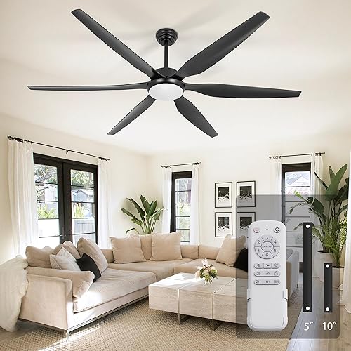 Ventilador de techo de 65 pulgadas con luces y control remoto, 6 cuchillas, reversible, motor CC silencioso de 6 velocidades, ventilador de techo