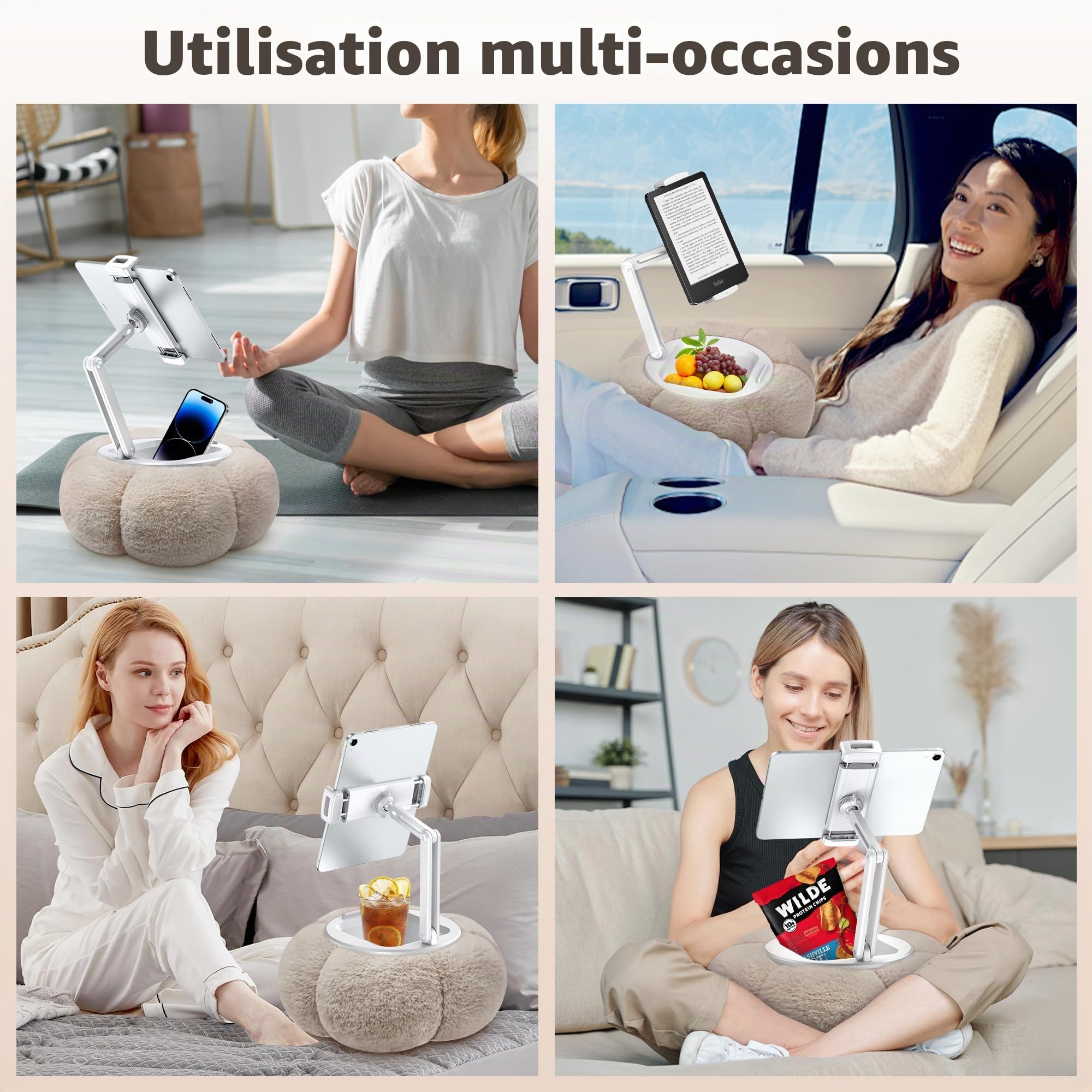 CreaDream Support de Tablette Pumpkin pour Kindle iPad, Coussin réglable pour téléphone Portable avec Bol à goûter Amovible, Compatible avec Tablette de 4,7 à 13", iPad, iPhone, Samsung Tabs, Kindle