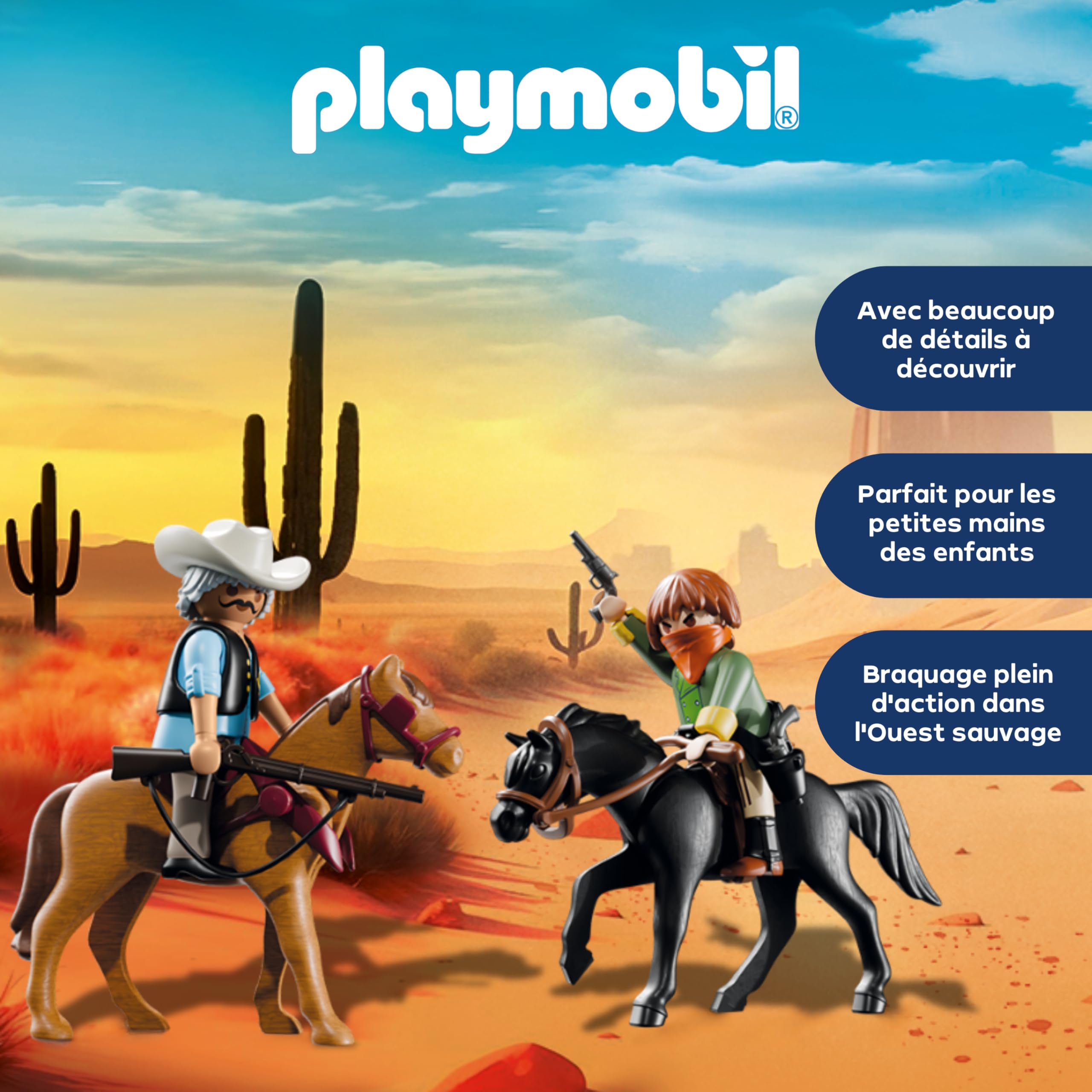 Playmobil – Attaque De La Diligence – Far West – Dès 4 Ans – Set Avec 2 Figurines, 3 Chevaux Et Accessoires