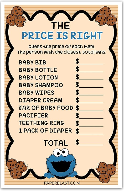 amazon com cookie monster baby shower game the price is right handmade products