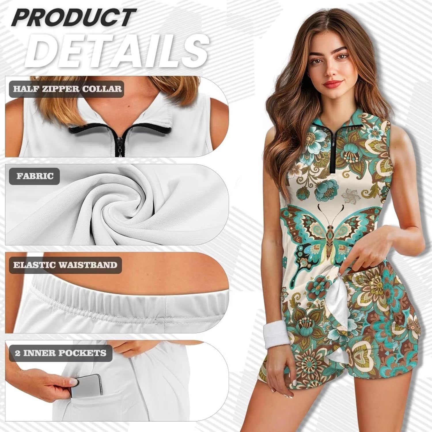 Tennis Dresses for Women Tennis Dress with Shorts Pockets Women Sleeveless 2 Piece Outfits Lightweight