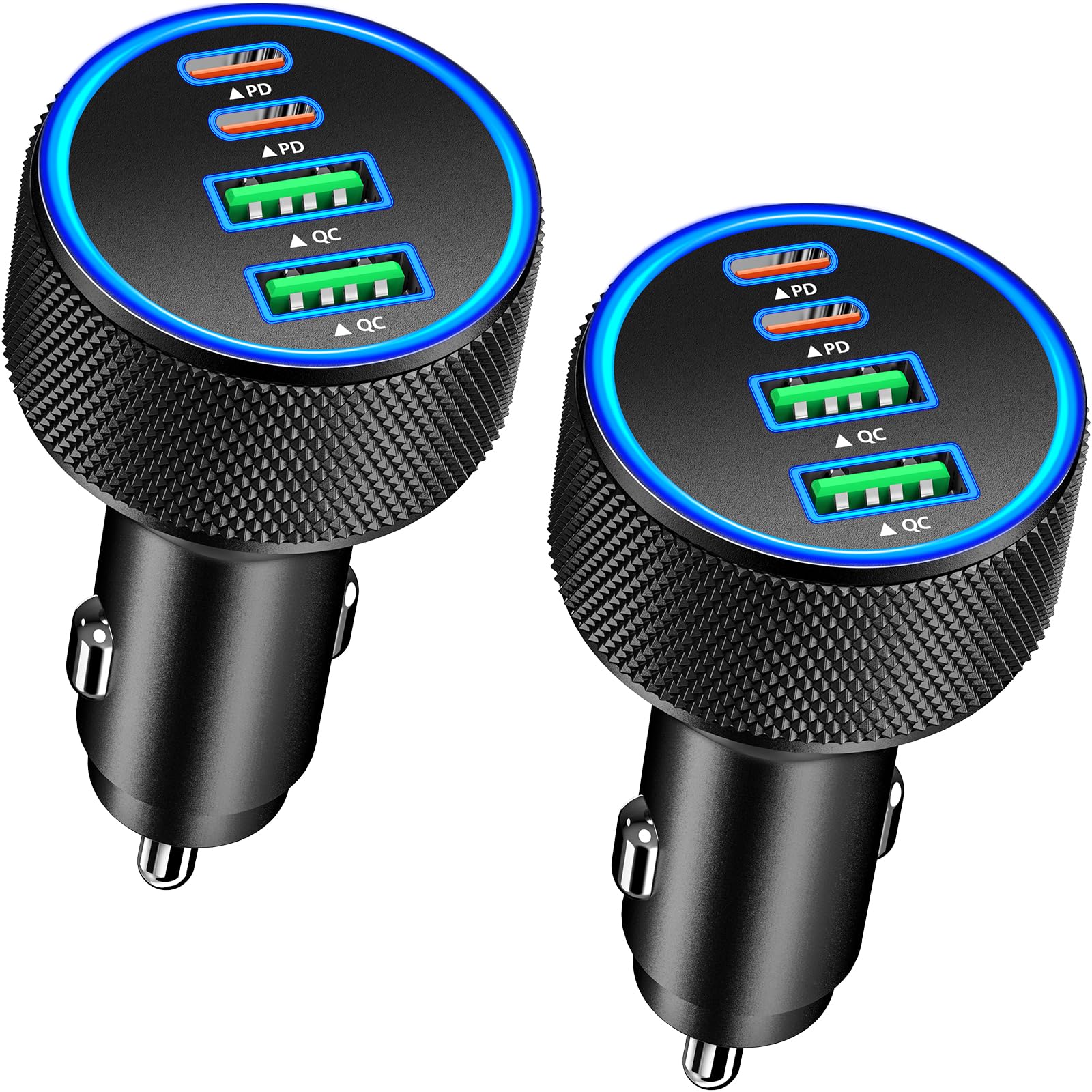 2Pack 4-Port 90W USB C Car Charger, Rombica Car Phone Charger Fast Charging