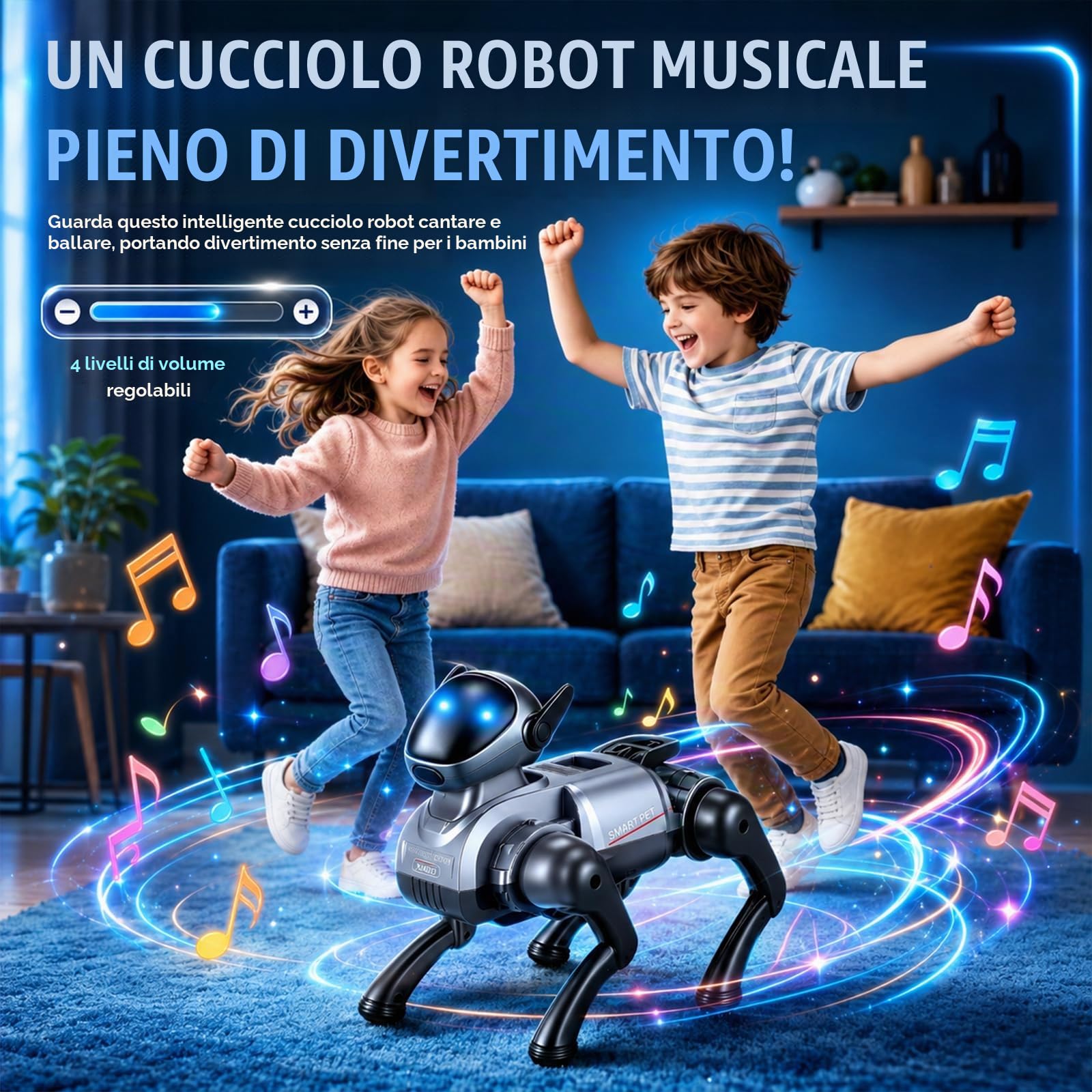 Cane Robot Giocattolo con Telecomando 2.4G, 25 Funzioni Interattive (AI, Voce, Programmazione), Occhi LED Dinamici ed Effetto Nebbia, 2 Batterie, Giocattolo Cane Robot Ricaricabile
