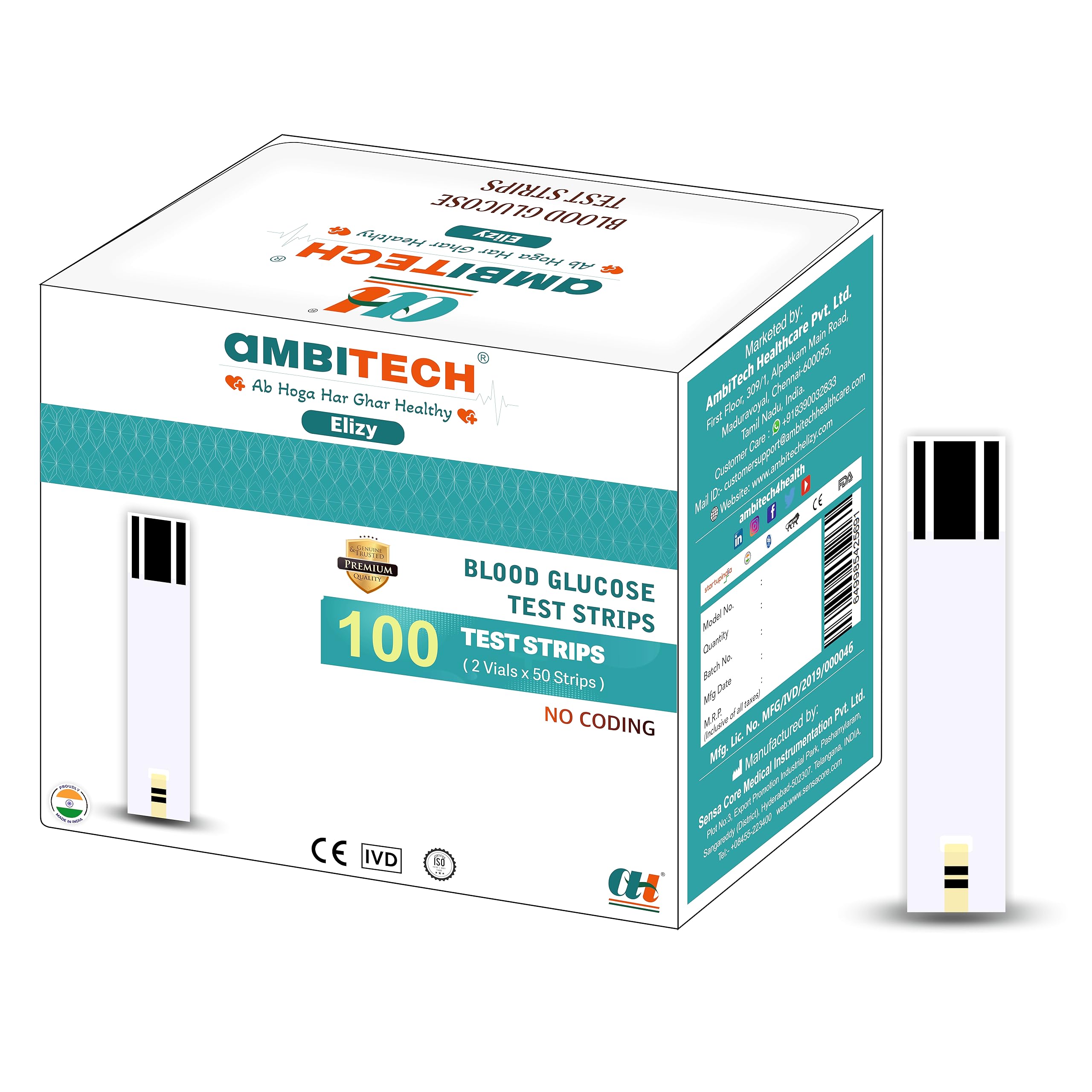 AmbiTech Glucometer 100 Test Strips | Pack Of 1 (B0CHVRLQYQ) Amazon Price History, Amazon Price Tracker