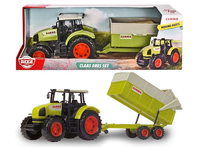 Foto 6 de 6 de Dickie Toys- Tractor CLAAS Ares- Tractor Grande con Remolque basculante, 57 cm, Ruedas de Giro Libre