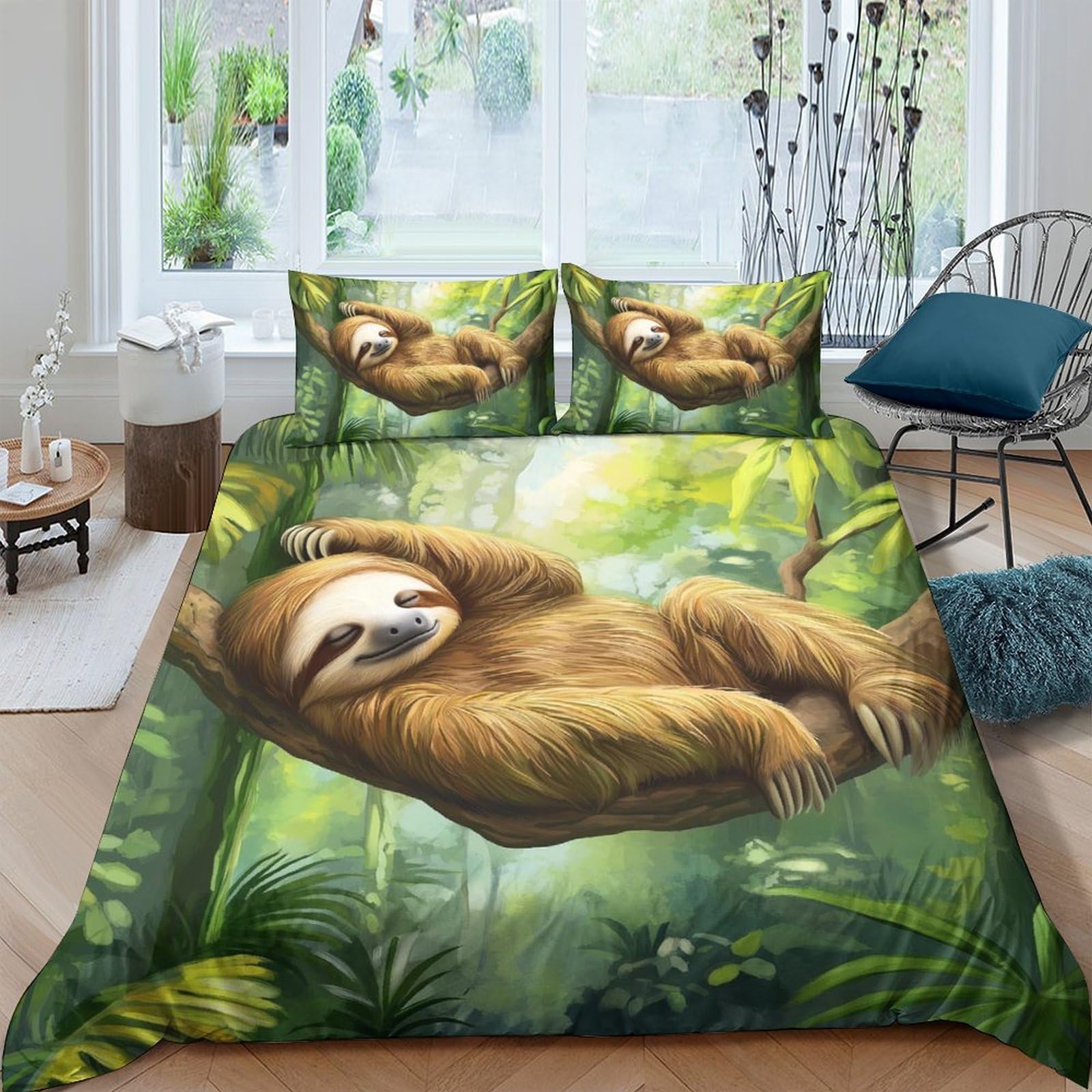 Ctjqhvkz Style-2 3D Printed Jungle Sloth Fitted Sheet Microfiber Soft Breathable Forest Animal Mattress Cover For Bedroom Decor Single（135X200cm）