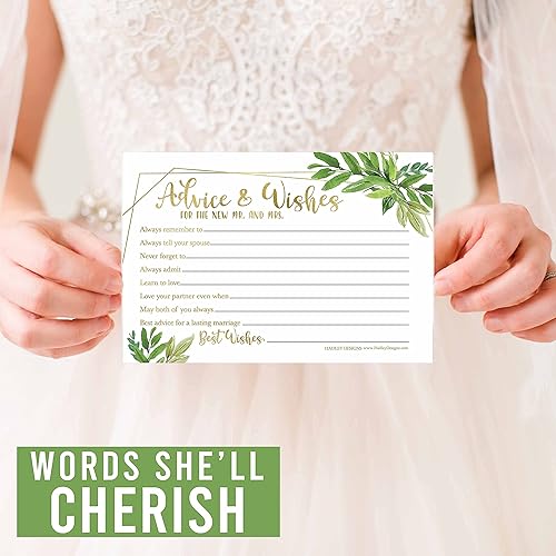 Miniatura 4 de 50 tarjetas de consejos de boda Gold Greenery Well Wishes, 24 tarjetas de boda de agradecimiento, libro de invitados de boda alternativo, juegos de