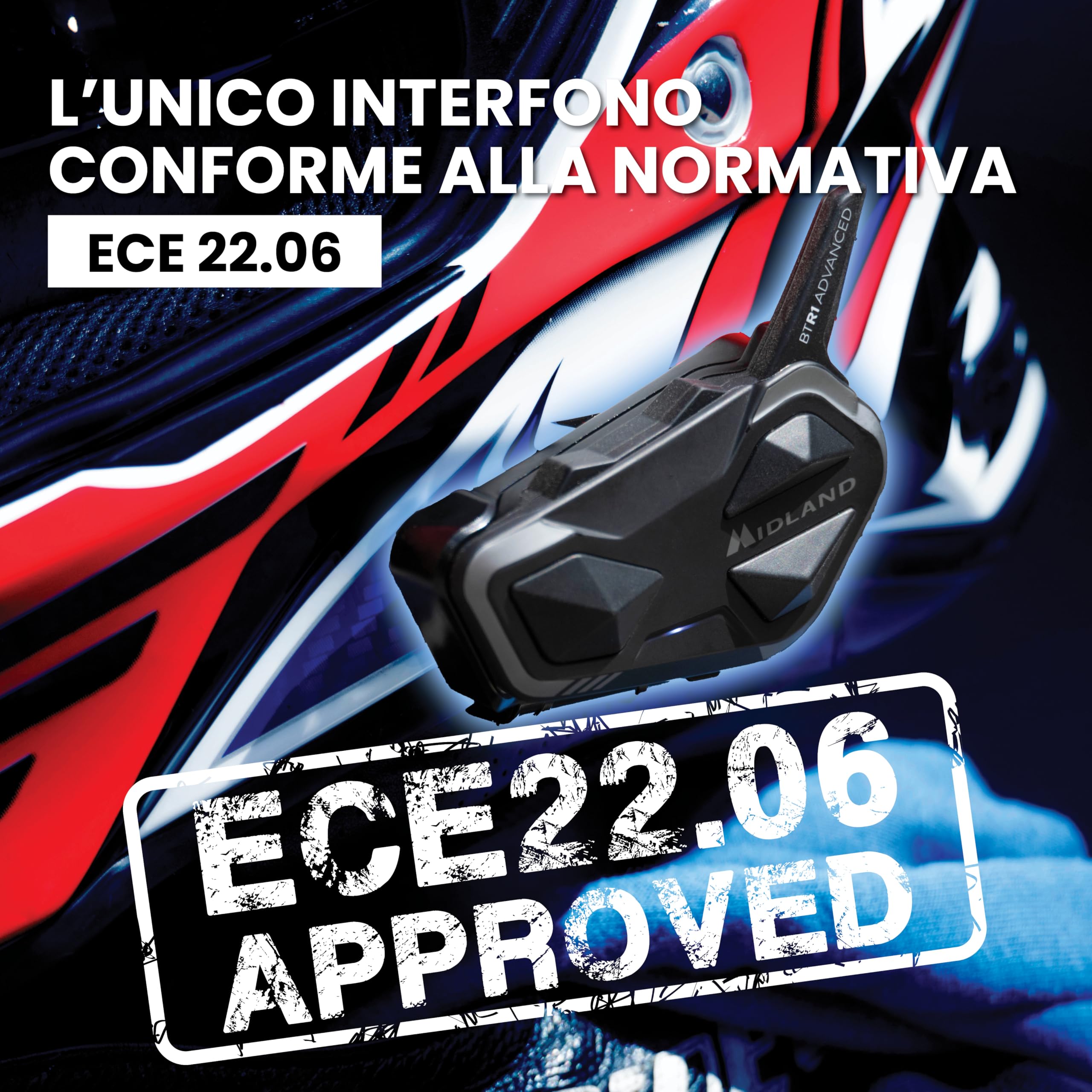 Midland - Interfono Moto Bluetooth BTR1 Advanced X, Auricolare Casco Moto, Portata 1200m, Conversazione tra 4 Persone, Connessione Universale Smartphone/GPS/Musica, Audio RFC Professionale