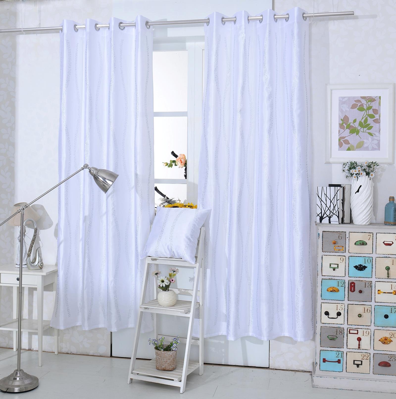 Ians Emporium White Glitter Diamante Voile Curtains - Ring Top Eyelet Faux Silk Curtain Panel (X1) ~ 54" (138Cm) Drop - Curtains At Home