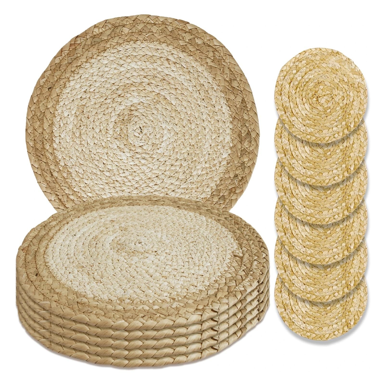 GrassWoven Placemat, 6 Pcs 30cm Round Rattan Placemats Heat Insulation Wicker Woven For Dining Table
