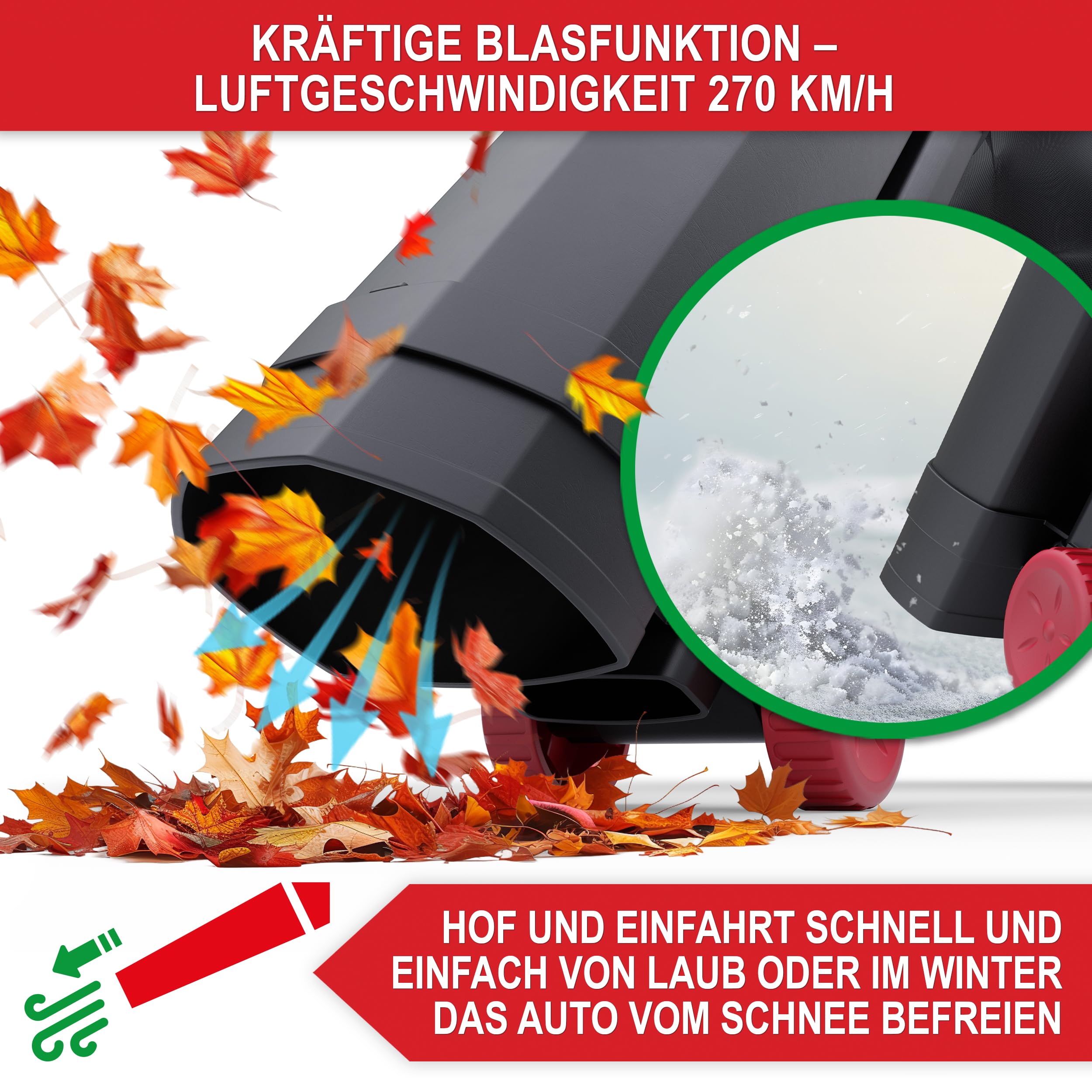 ONBEST 3 in 1 Elektro Laubbläser – Gebläse, Sauger & Häcksler – 3200 Watt Elektro Motor – elektrischer Laubsauger mit Metall Häckselrad – inkl. Tragegurt – Laubgebläse, Laubsauger Elektro für Laub